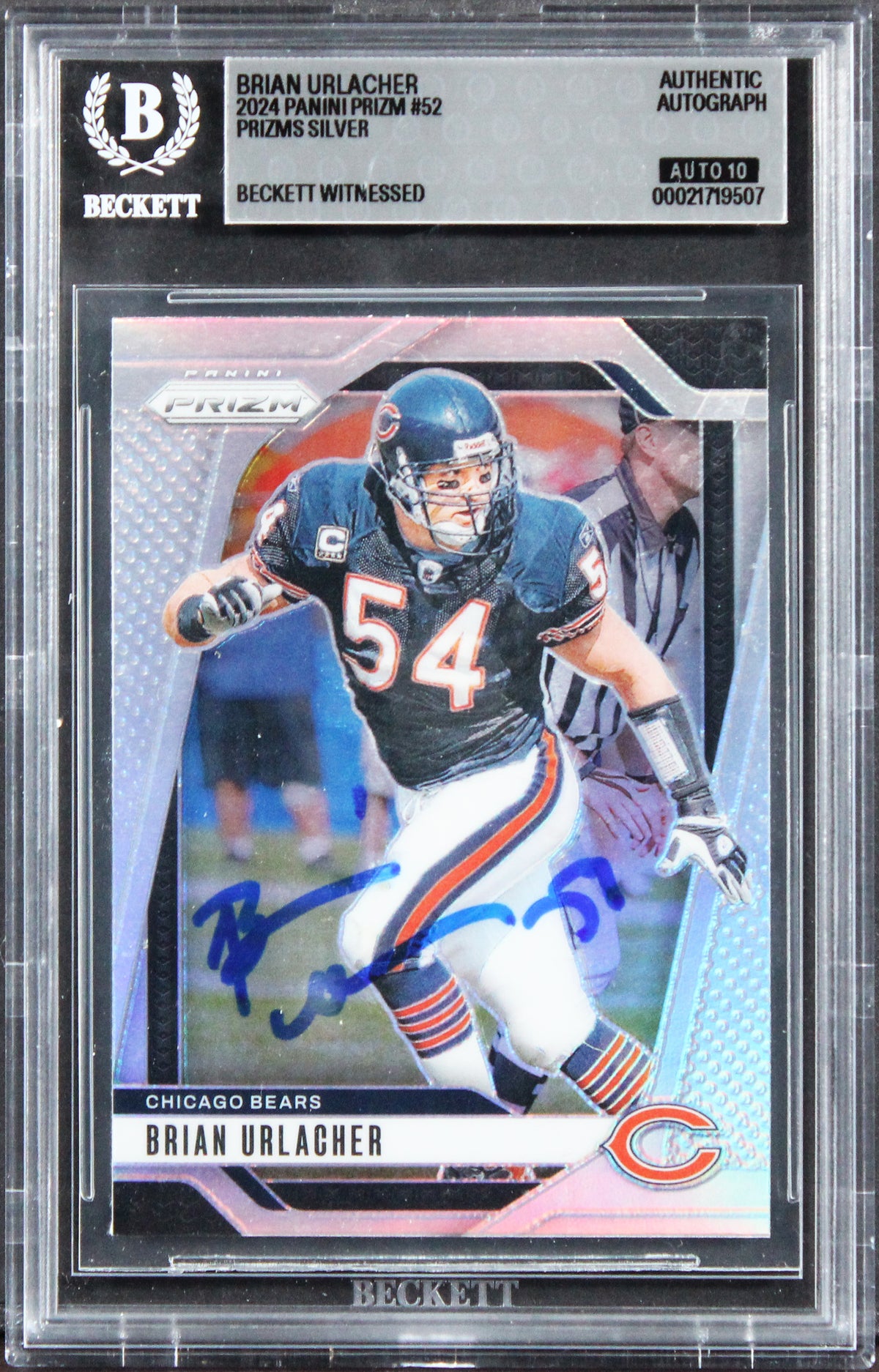 Bears Brian Urlacher Signed 2024 Panini Prizm Silver #52 Card Auto 10! BAS Slab
