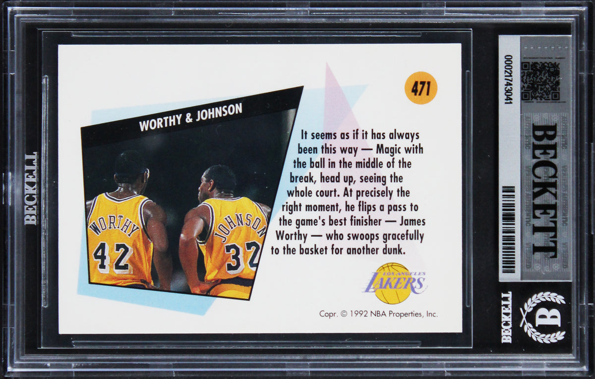 Magic Johnson & James Worthy Signed 1991 Skybox #471 Card Auto 10! BAS Slabbed