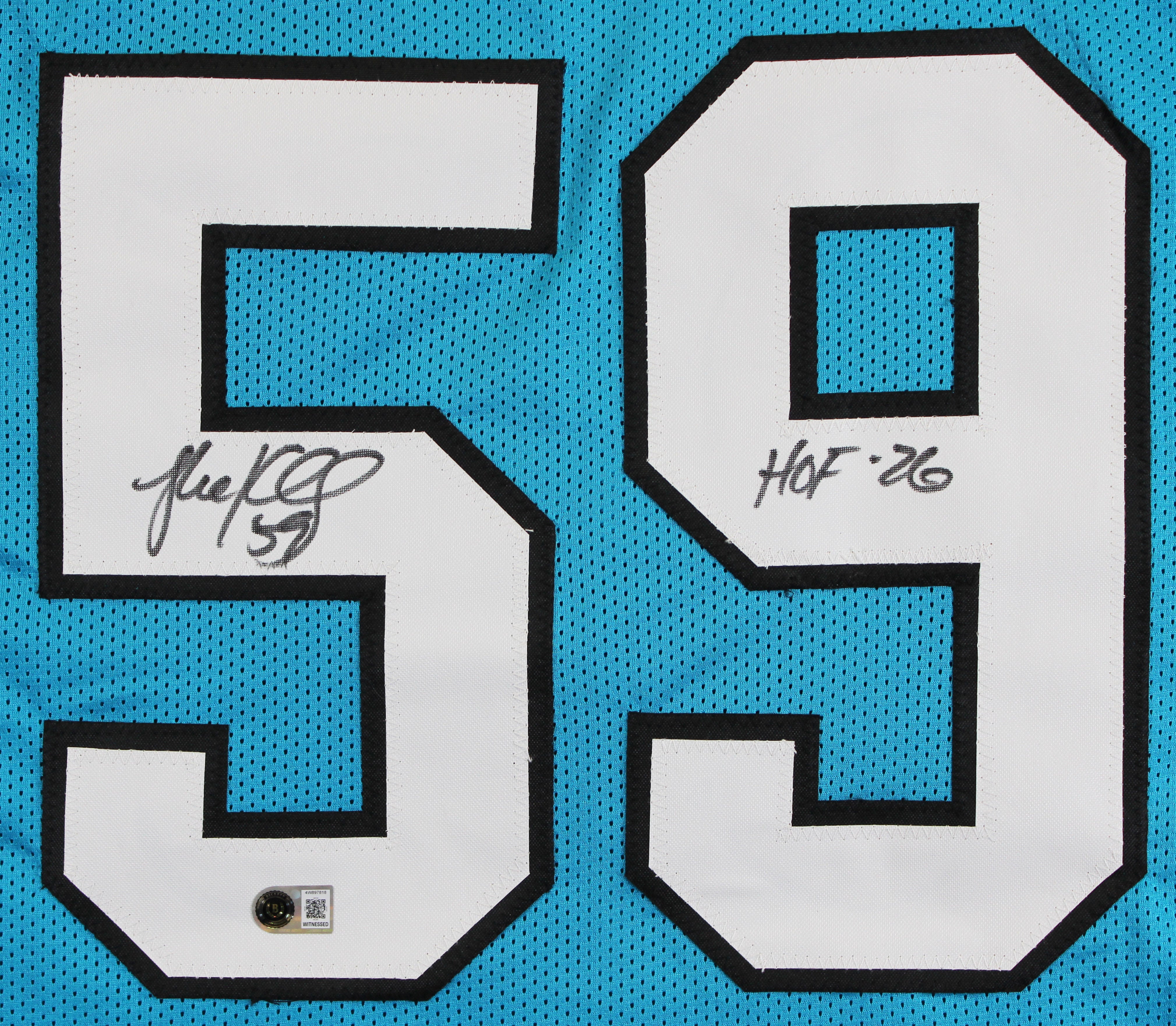Luke Kuechly "HOF 26" Authentic Signed Blue Pro Style Jersey BAS Witnessed