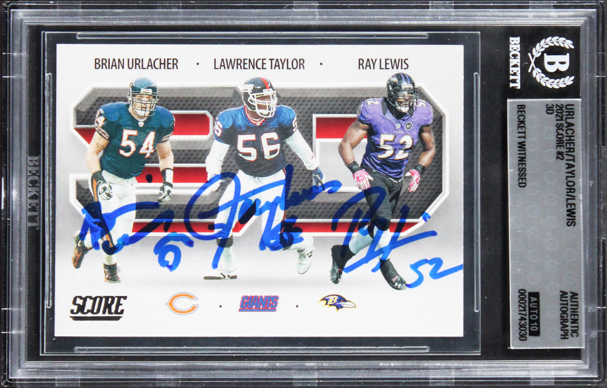 (3) Taylor, Urlacher & Lewis Signed 2021 Score 3D #2 Card Auto 10! BAS Slabbed