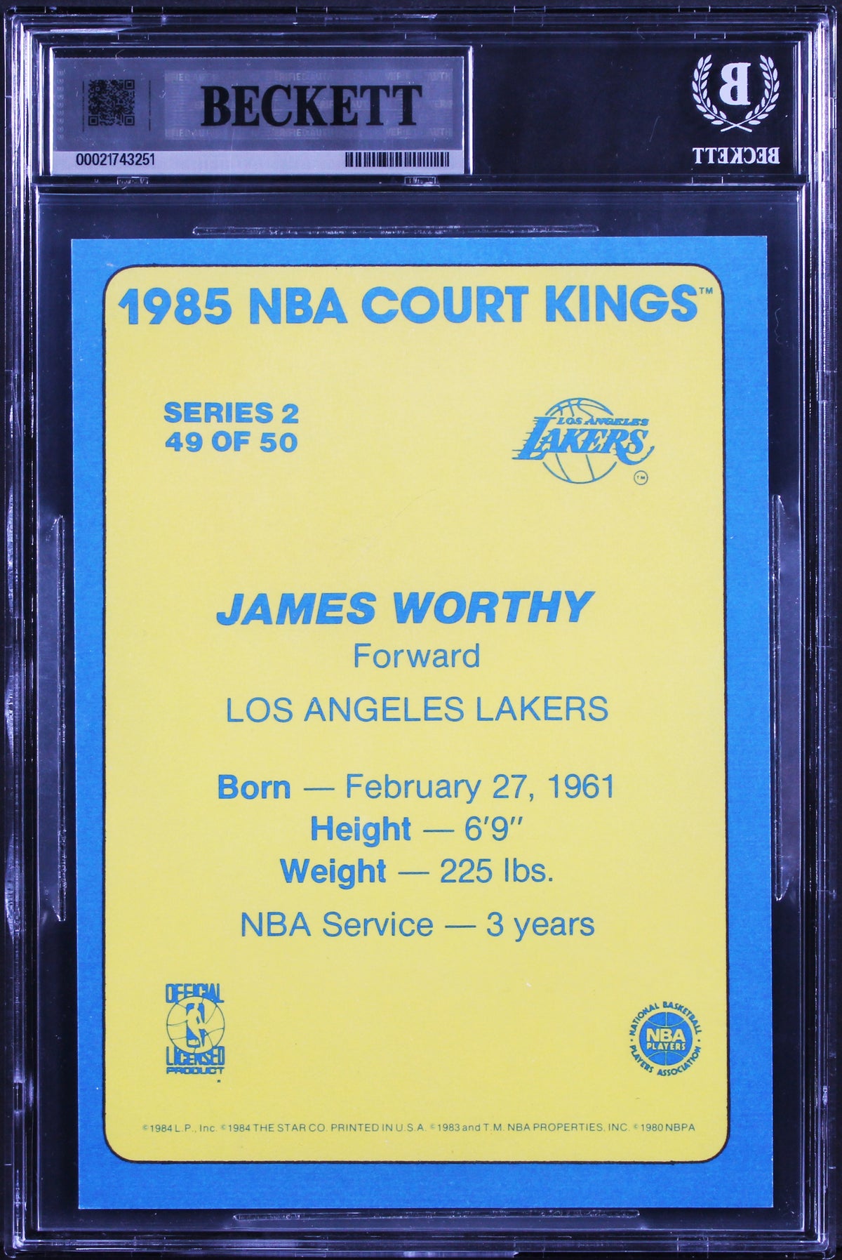 Lakers James Worthy Signed 1984 Star Court Kings 5x7 #49 Card Auto 10! BAS Slab
