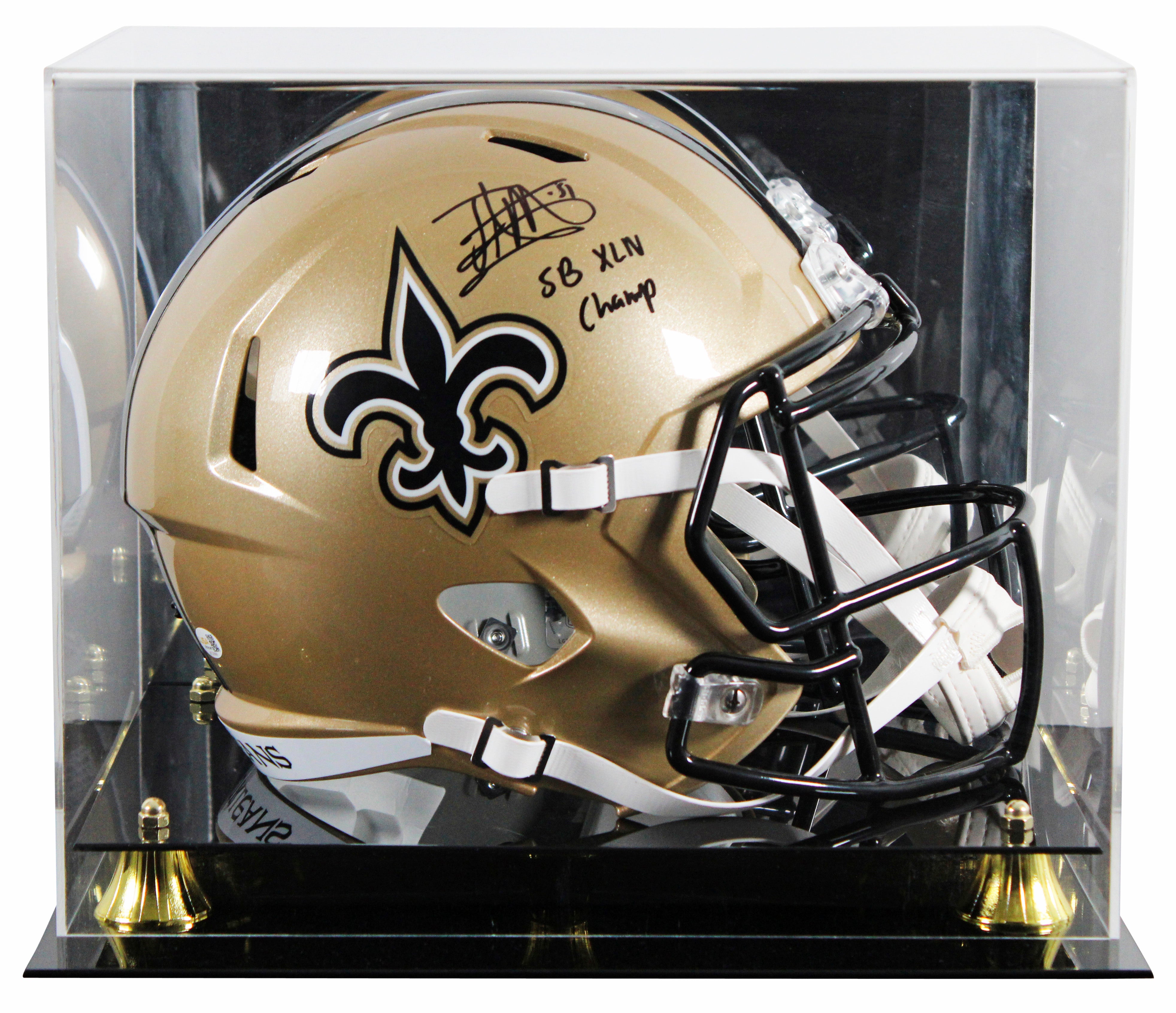 Saints Jonathan Vilma "SB XLIV Champ" Signed F/S Speed Rep Helmet W/ Case JSA W