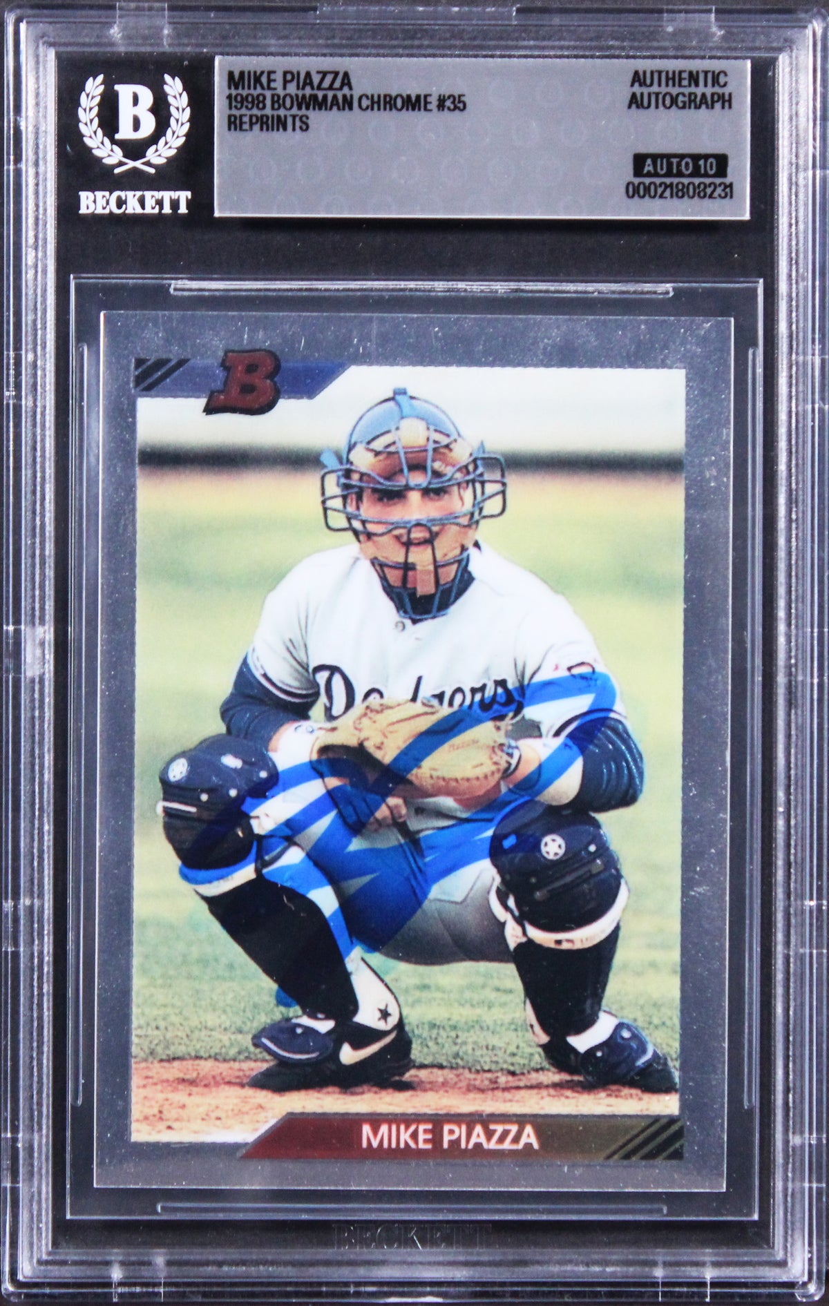 Dodgers Mike Piazza Signed 1998 Bowman Chrome RP #35 Card Auto 10! BAS Slabbed