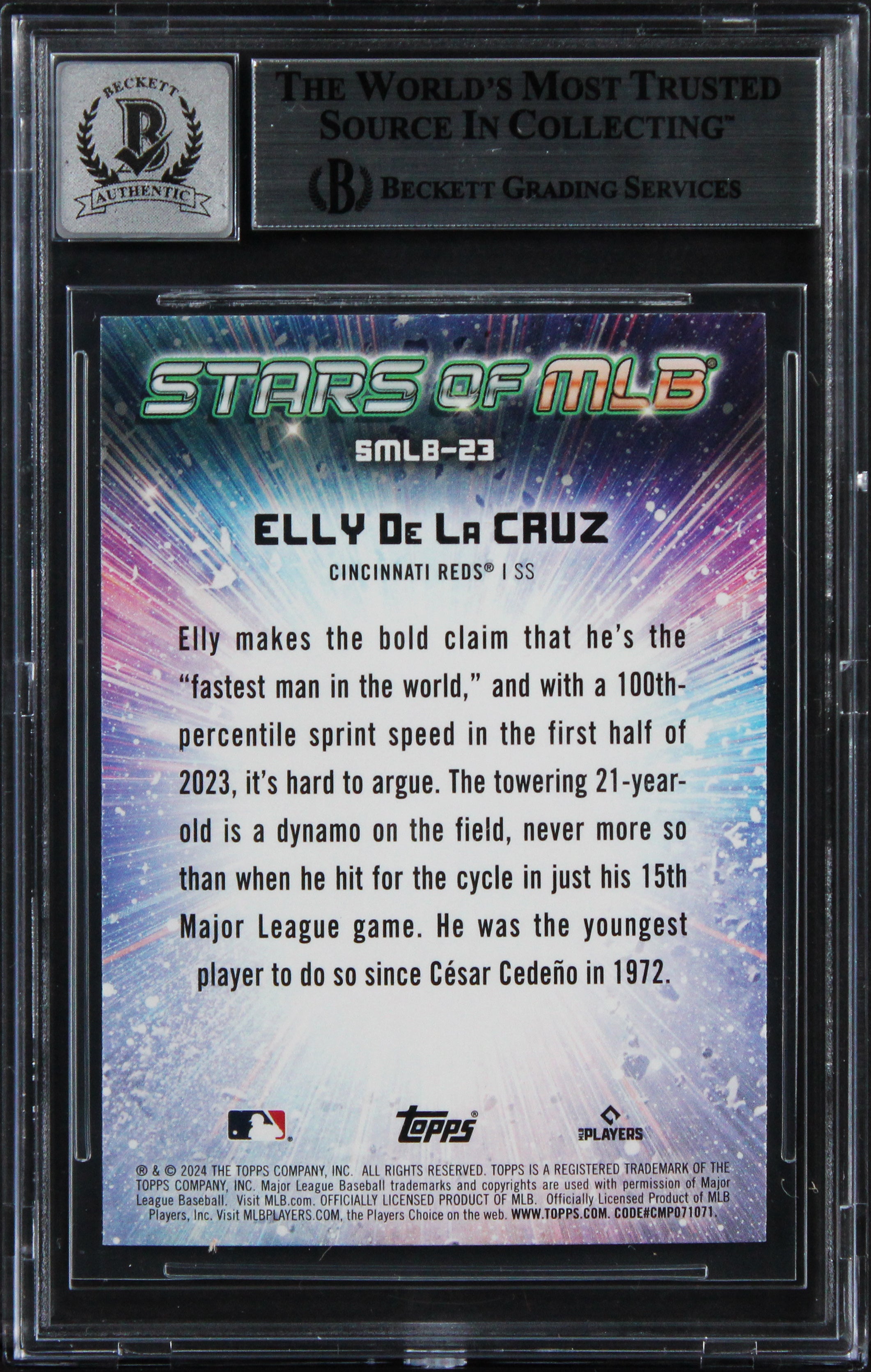 Reds Elly De La Cruz Signed 2024 Topps SOM #SMLB23 Card Auto 10! BAS Slabbed