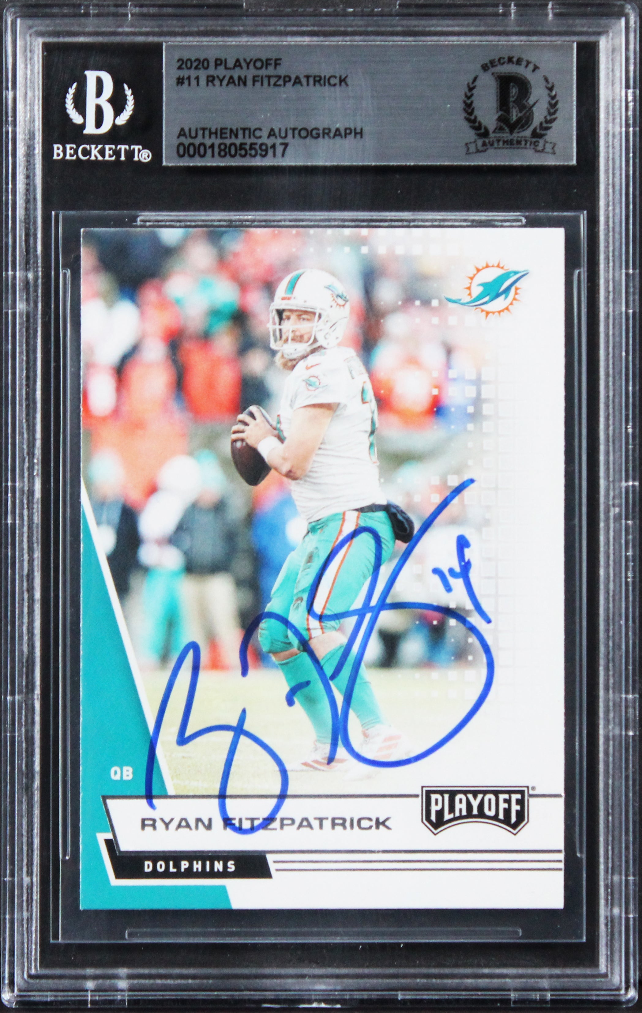Dolphins Ryan Fitzpatrick Authentic Signed 2020 Playoff #11 Card BAS Slabbed