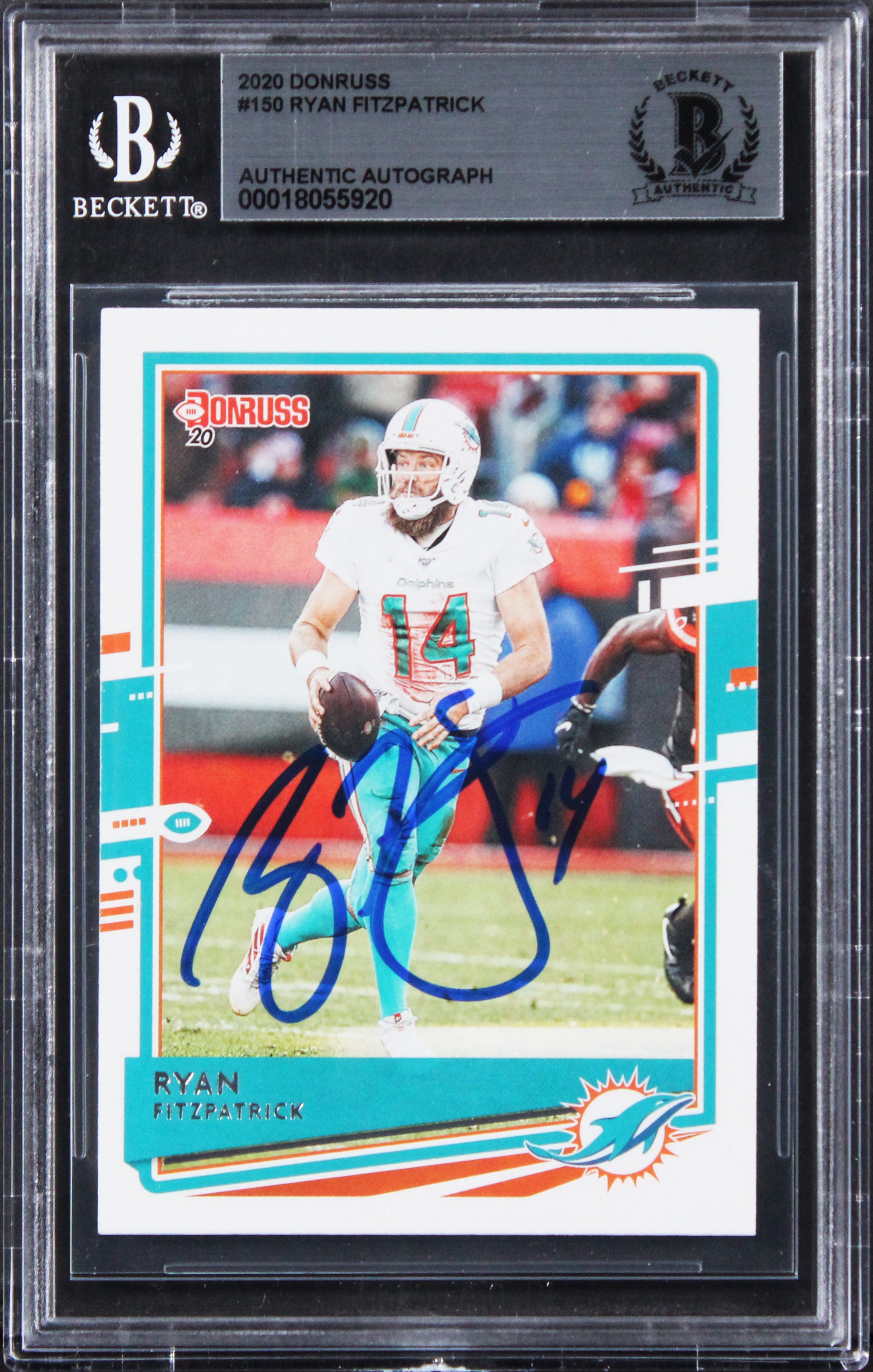 Dolphins Ryan Fitzpatrick Authentic Signed 2020 Donruss #150 Card BAS Slabbed
