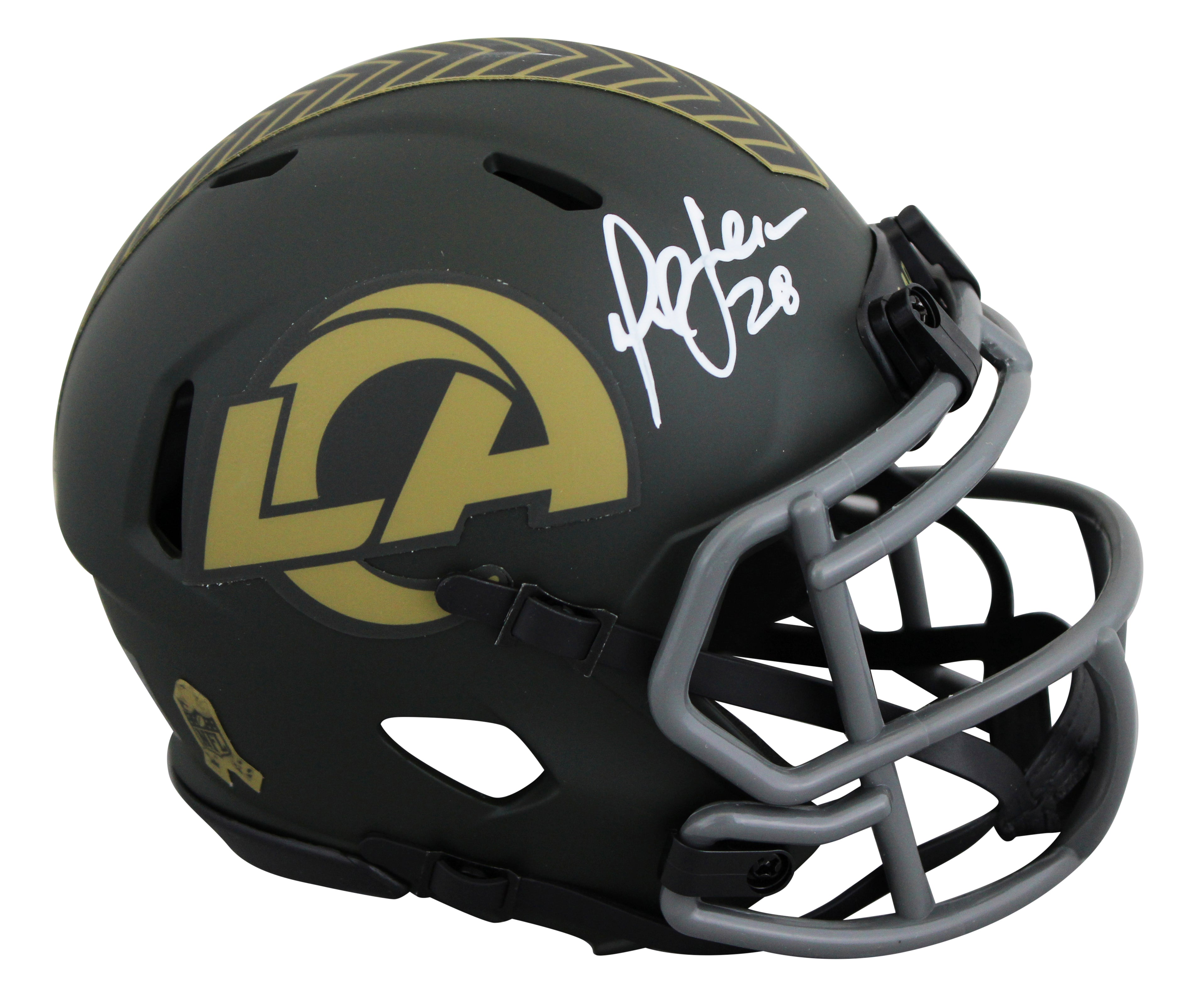 Rams Marshall Faulk Signed Salute To Service IV Speed Mini Helmet W/ Case BAS W