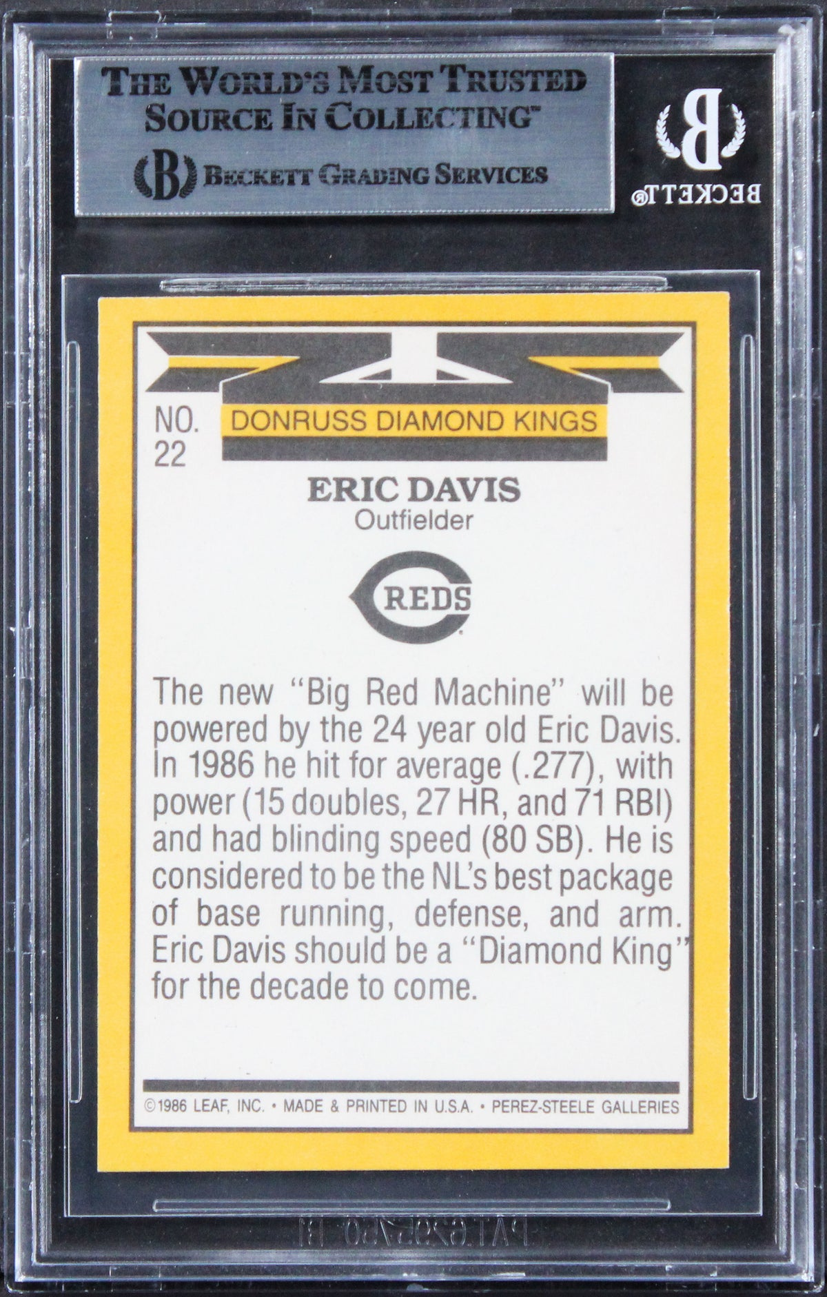 Reds Eric Davis Authentic Signed 1987 Donruss #22B Card BAS Slabbed
