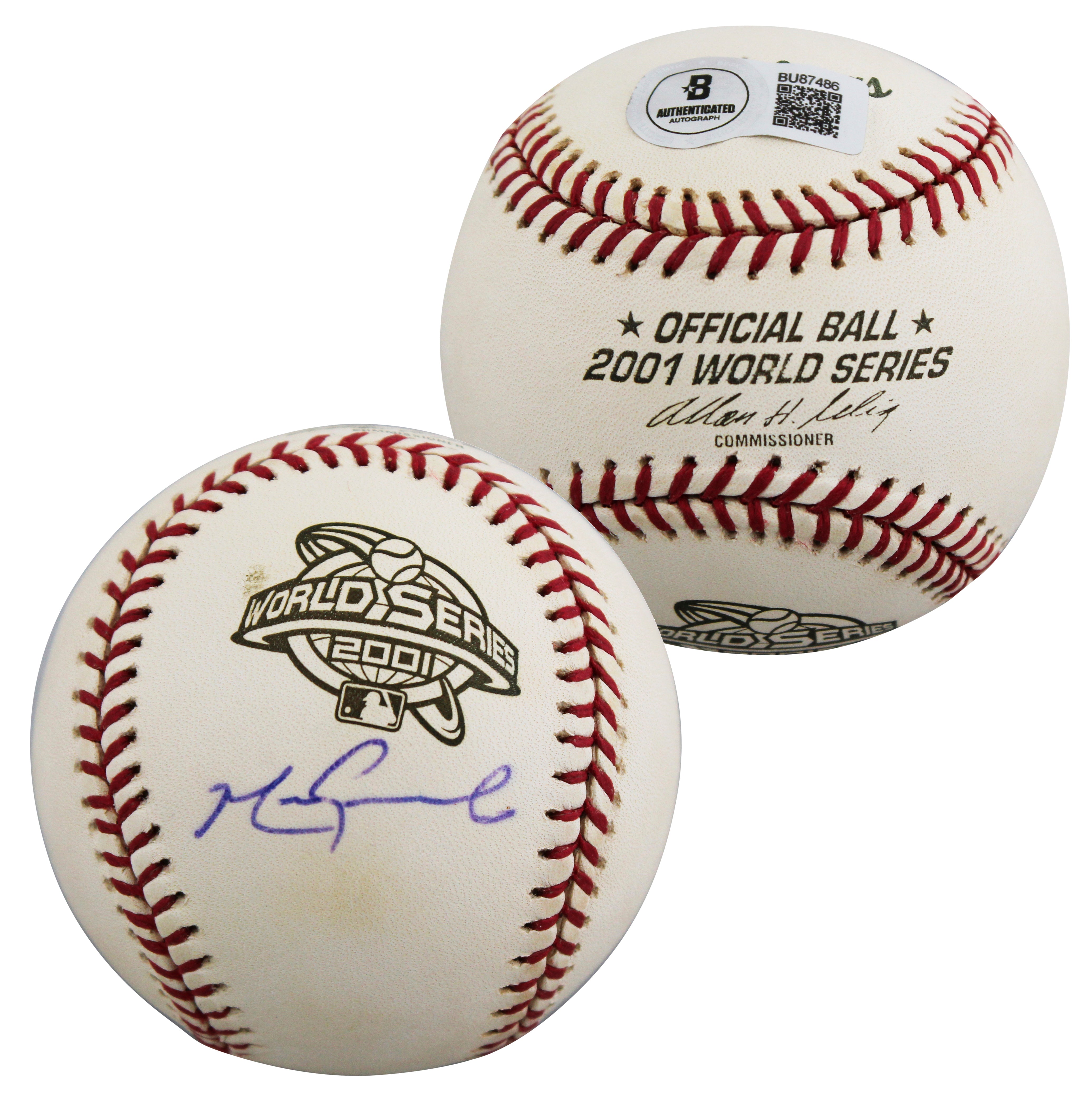 D-Backs Mark Grace Signed 2001 World Series Logo OML Baseball BAS #BU87486