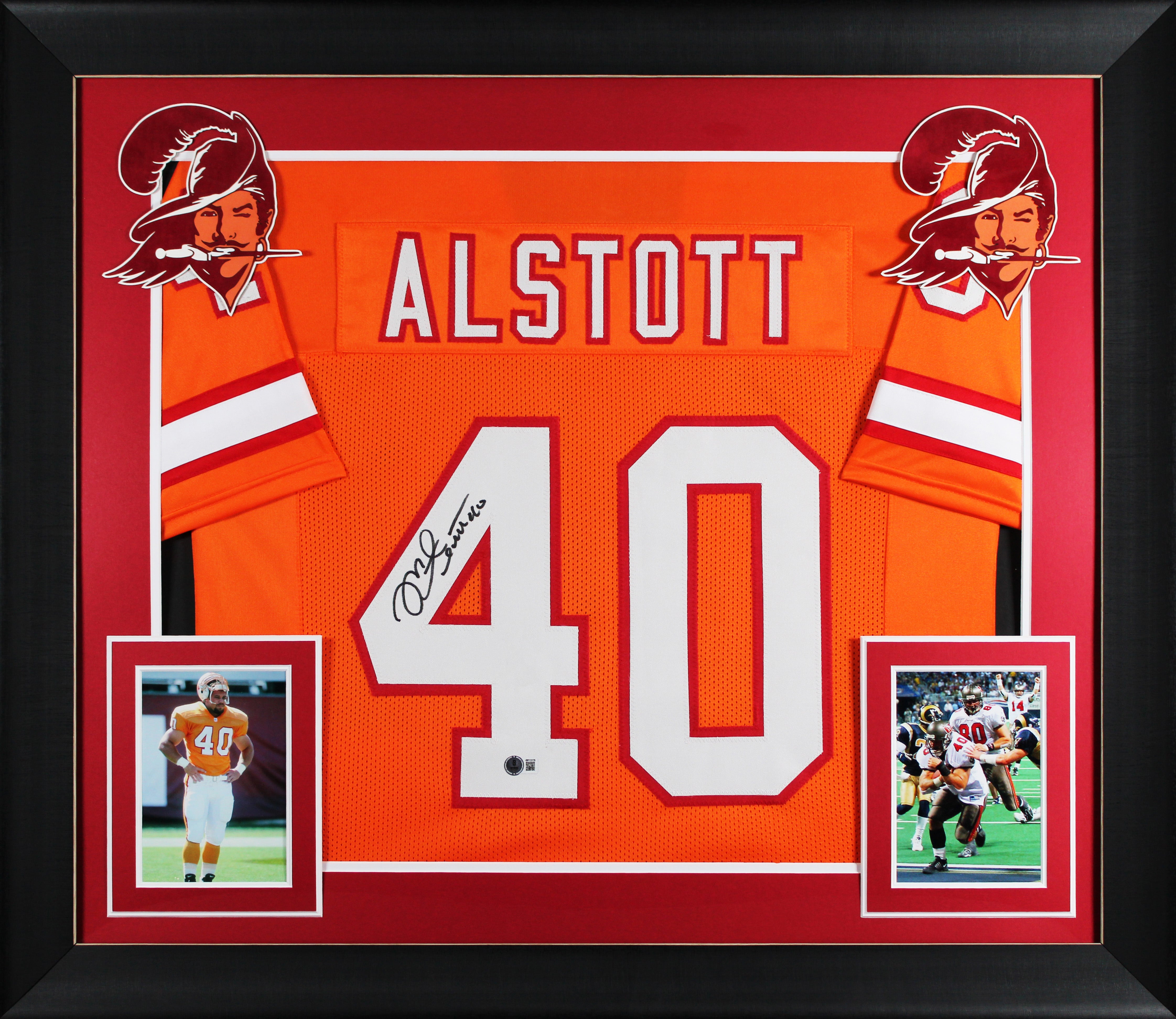 Mike Alstott Signed Orange Throwback Pro Style Framed Jersey BAS Witnessed