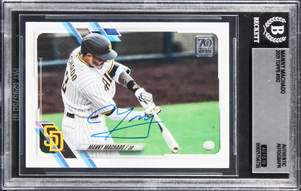 Padres Manny Machado Signed 2021 Topps #192 Card Auto Grade GM 10! BAS Slabbed