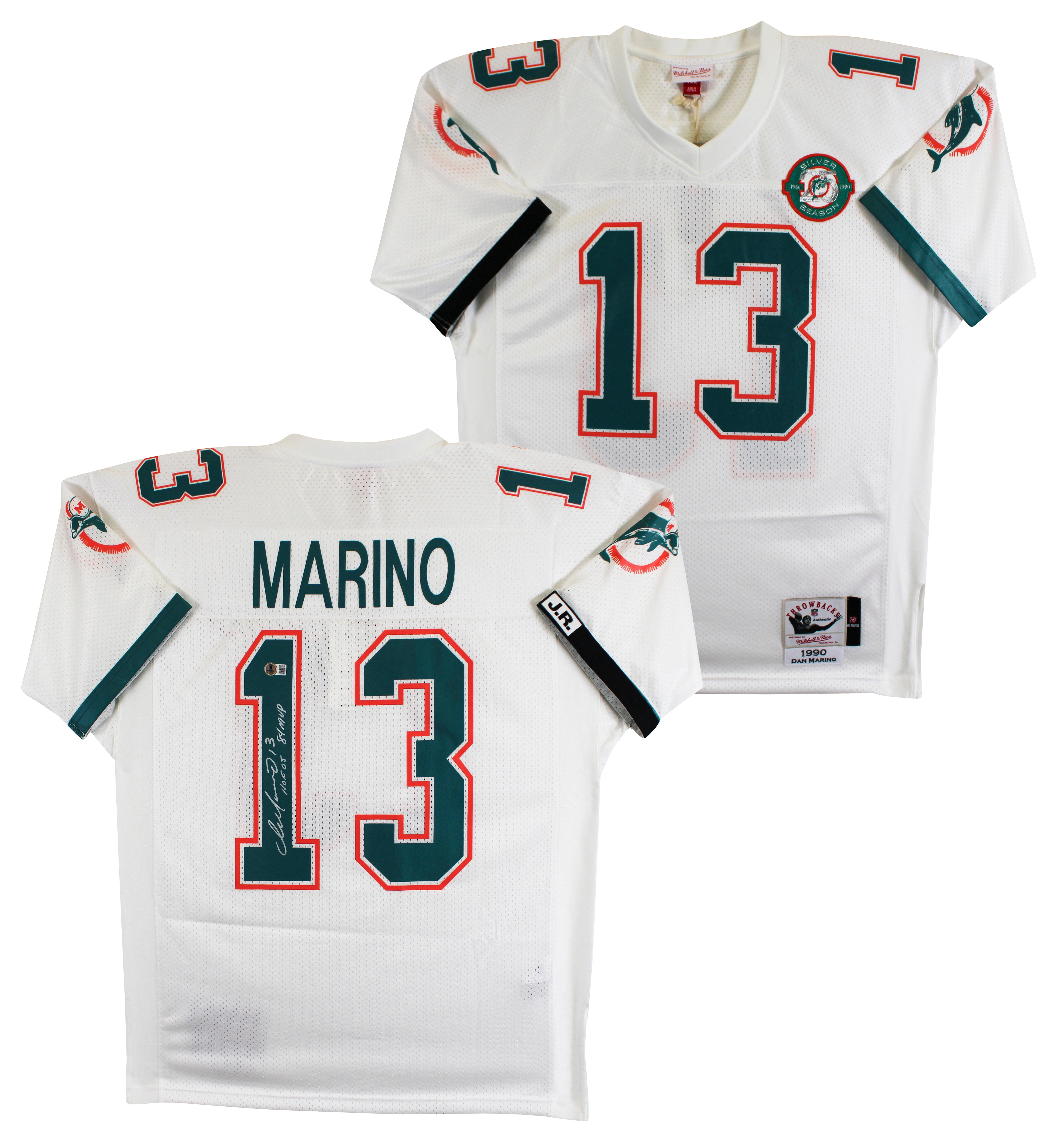 Dolphins Dan Marino "HOF MVP" Signed White 1990 TB Mitchell & Ness Jersey BAS 1