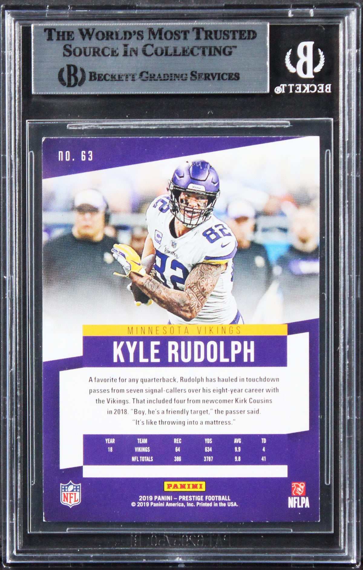 Vikings Kyle Rudolph Authentic Signed 2019 Prestige #63 Card BAS Slabbed 2