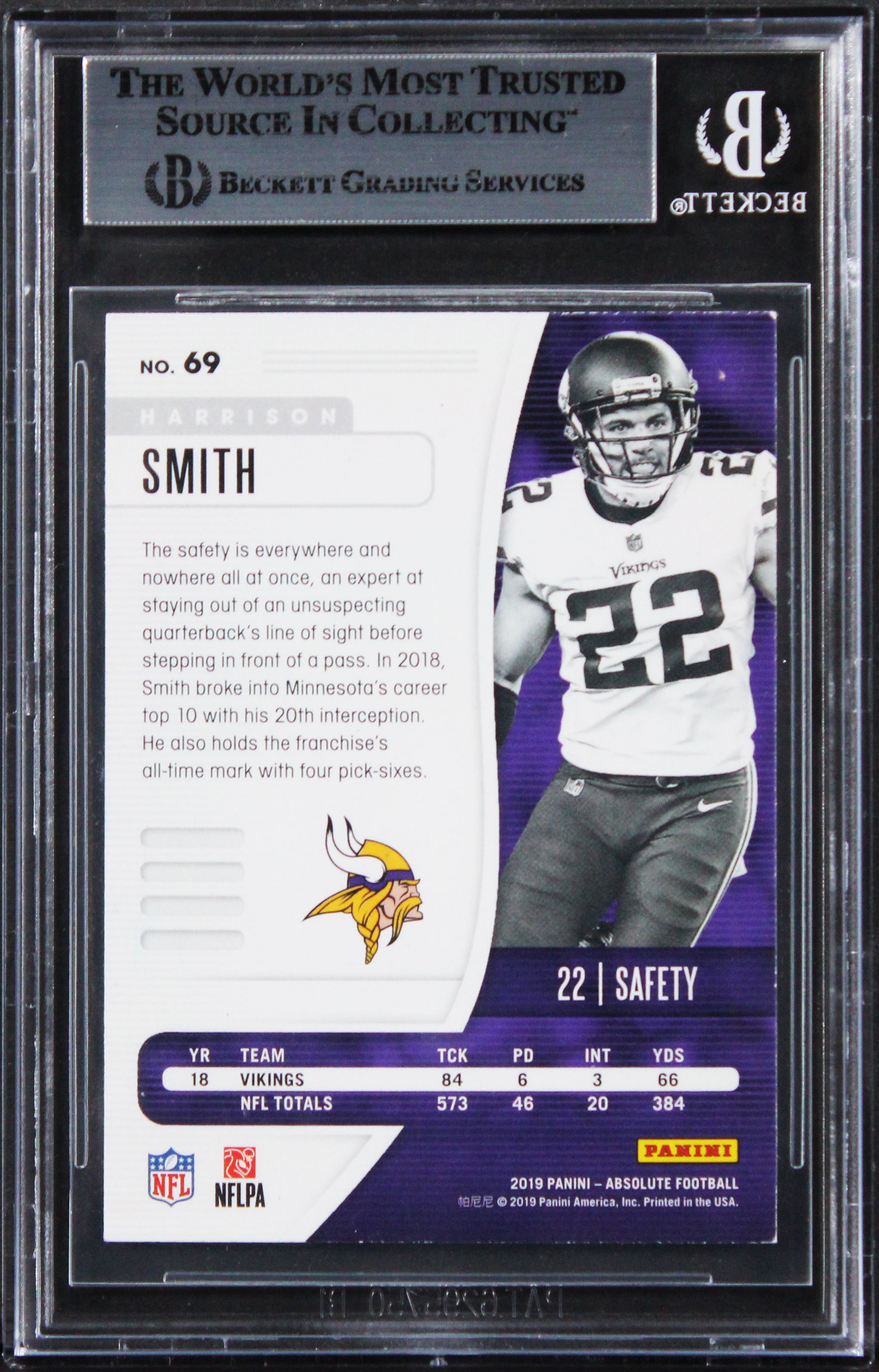 Vikings Harrison Smith Authentic Signed 2019 Absolute #69 Card BAS Slabbed