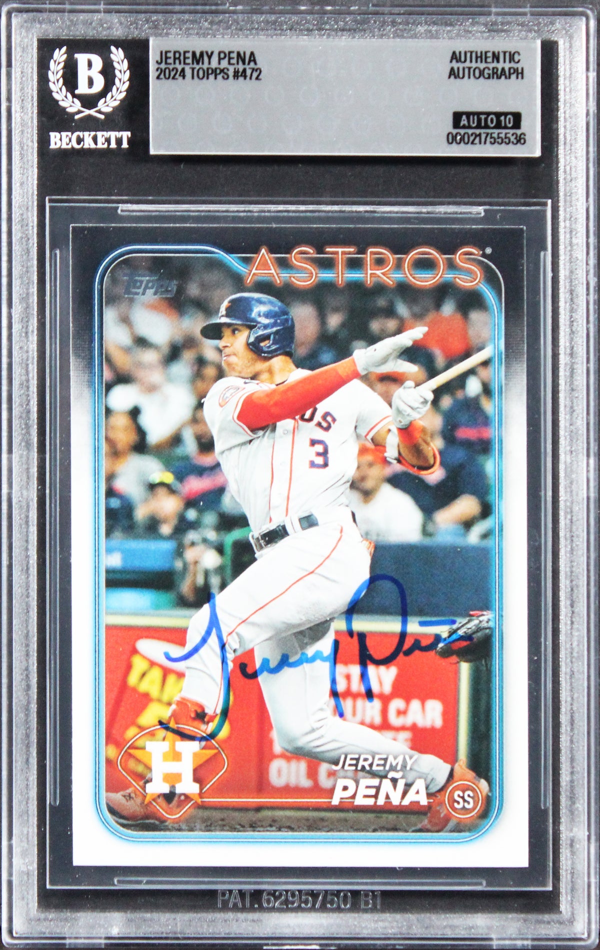 Astros Jeremy Pena Signed 2024 Topps #472 Card Auto Grade GM 10! BAS Slabbed