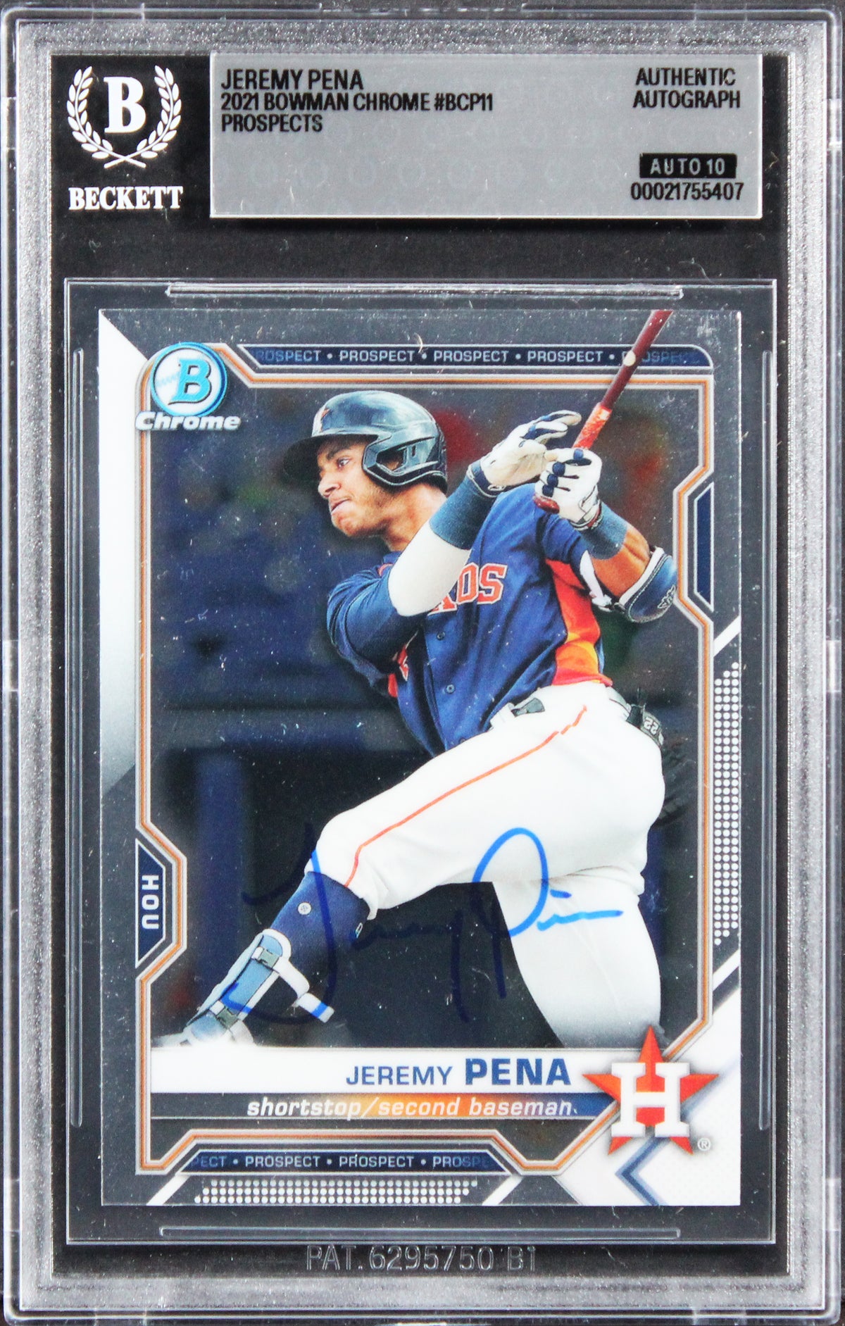 Astros Jeremy Pena Signed 2021 Bowman Chrome #BCP11 Card Auto GM 10! BAS Slabbed