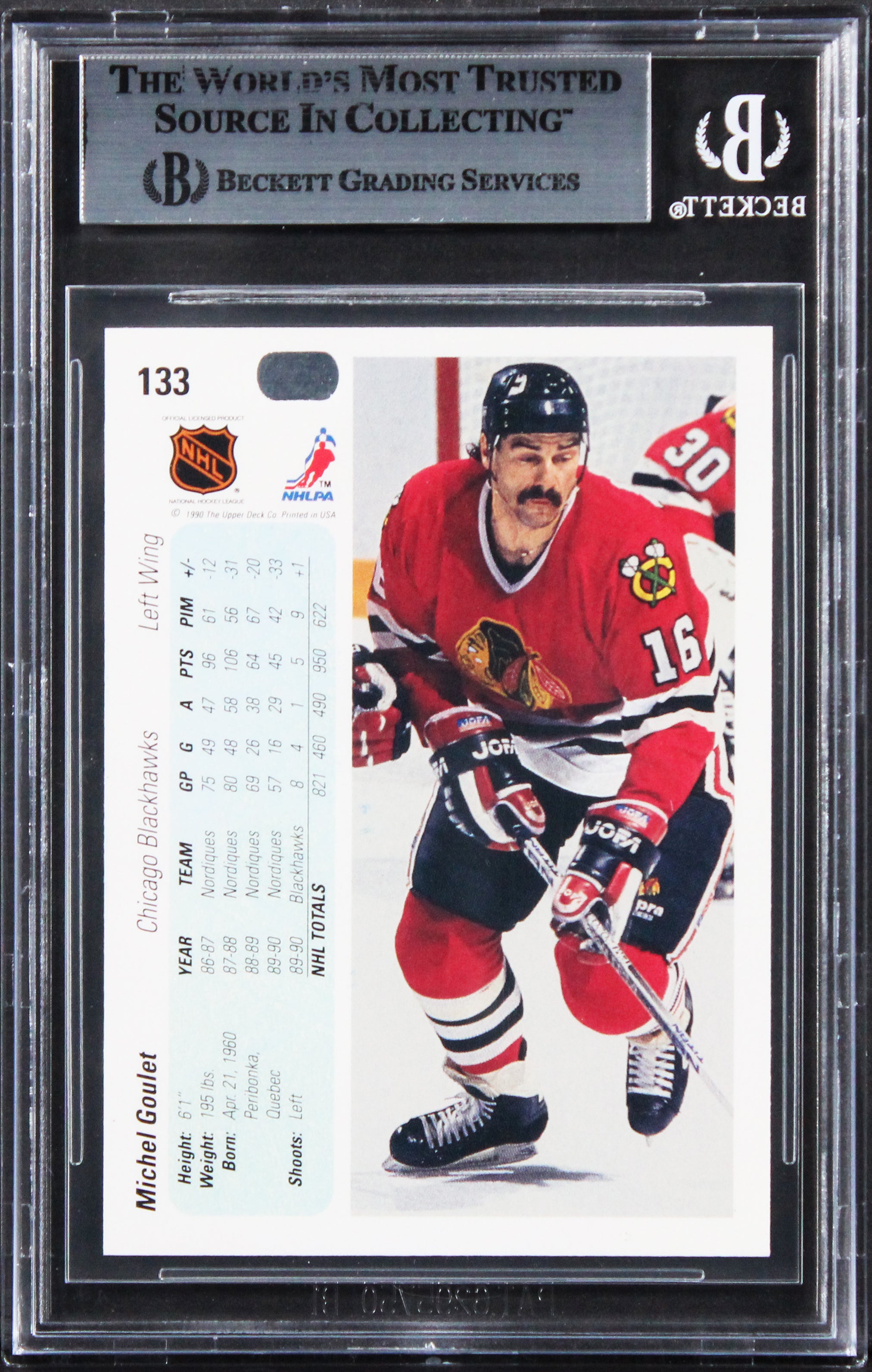 Blackhawks Michel Goulet Authentic Signed 1990 Upper Deck #133 Card BAS Slabbed