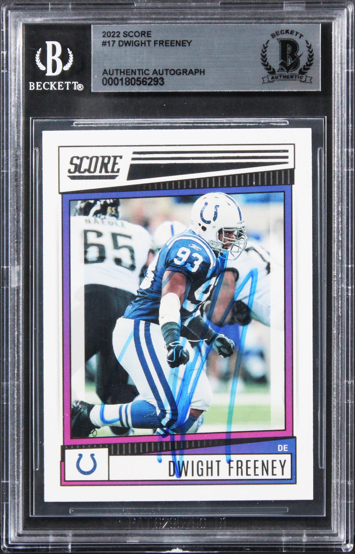 Colts Dwight Freeney Authentic Signed 2022 Score #17 Card BAS Slabbed