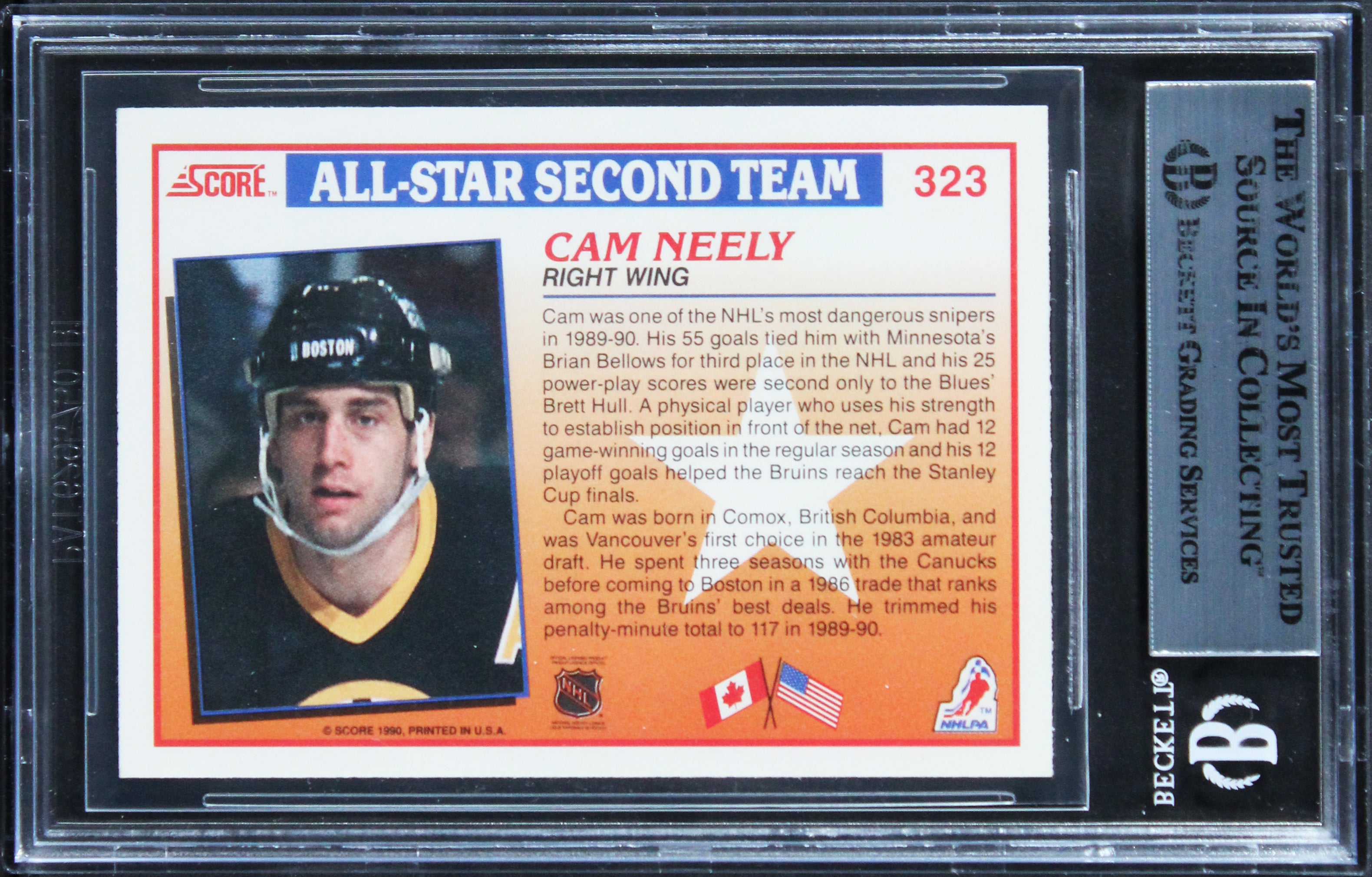 Bruins Cam Neely Authentic Signed 1990 Score #323 Card Autographed BAS Slabbed