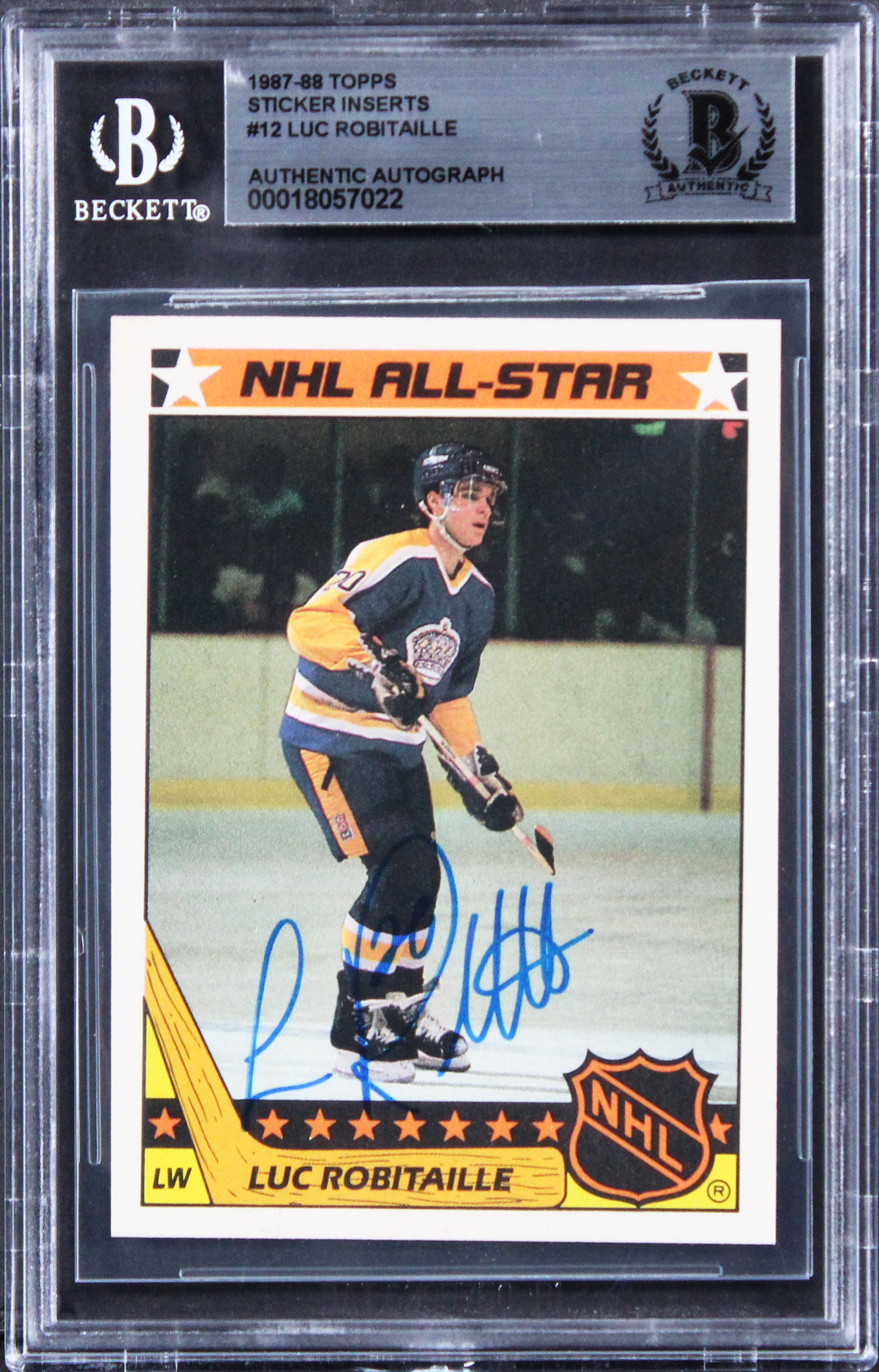 Kings Luc Robitaille Signed 1987 Topps Sticker Inserts #12 Card BAS Slabbed