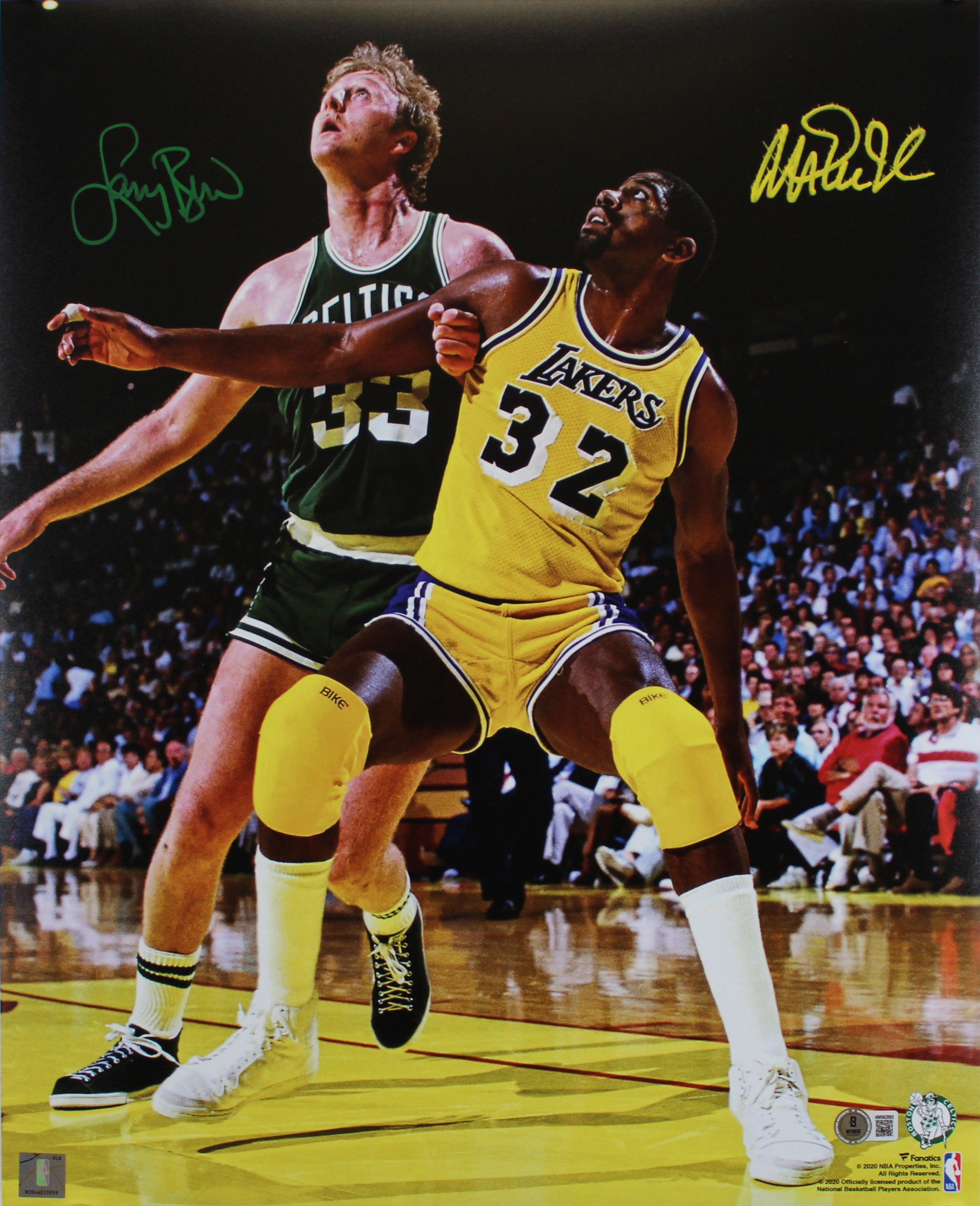 Magic Johnson & Larry Bird Signed 16x20 Vertical Spotlight Photo BAS W #4W062893