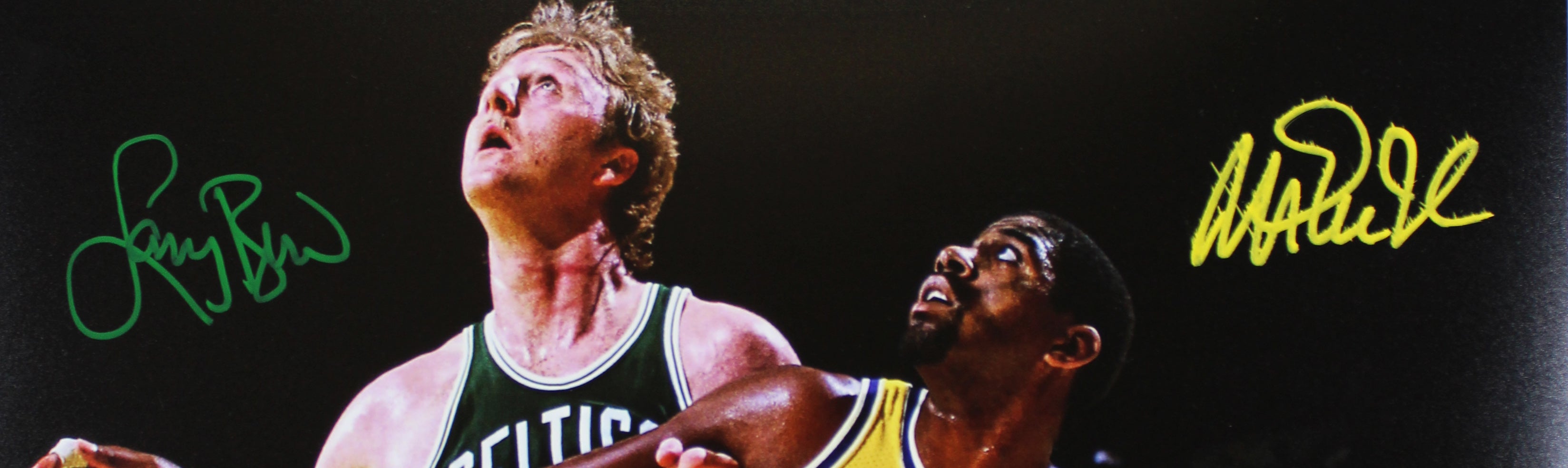 Magic Johnson & Larry Bird Signed 16x20 Vertical Spotlight Photo BAS W #4W062893