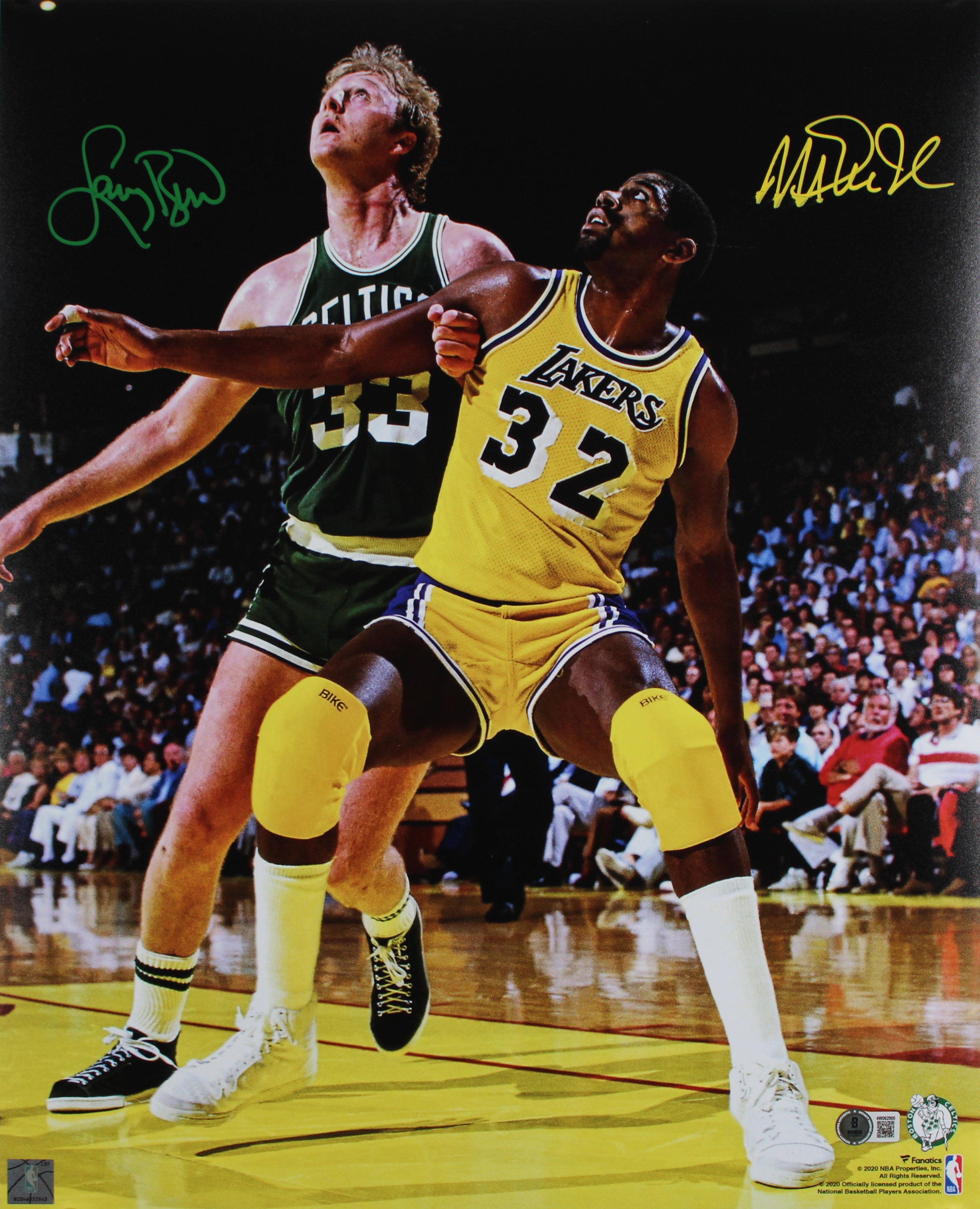 Magic Johnson & Larry Bird Signed 16x20 Vertical Spotlight Photo BAS W #4W062900