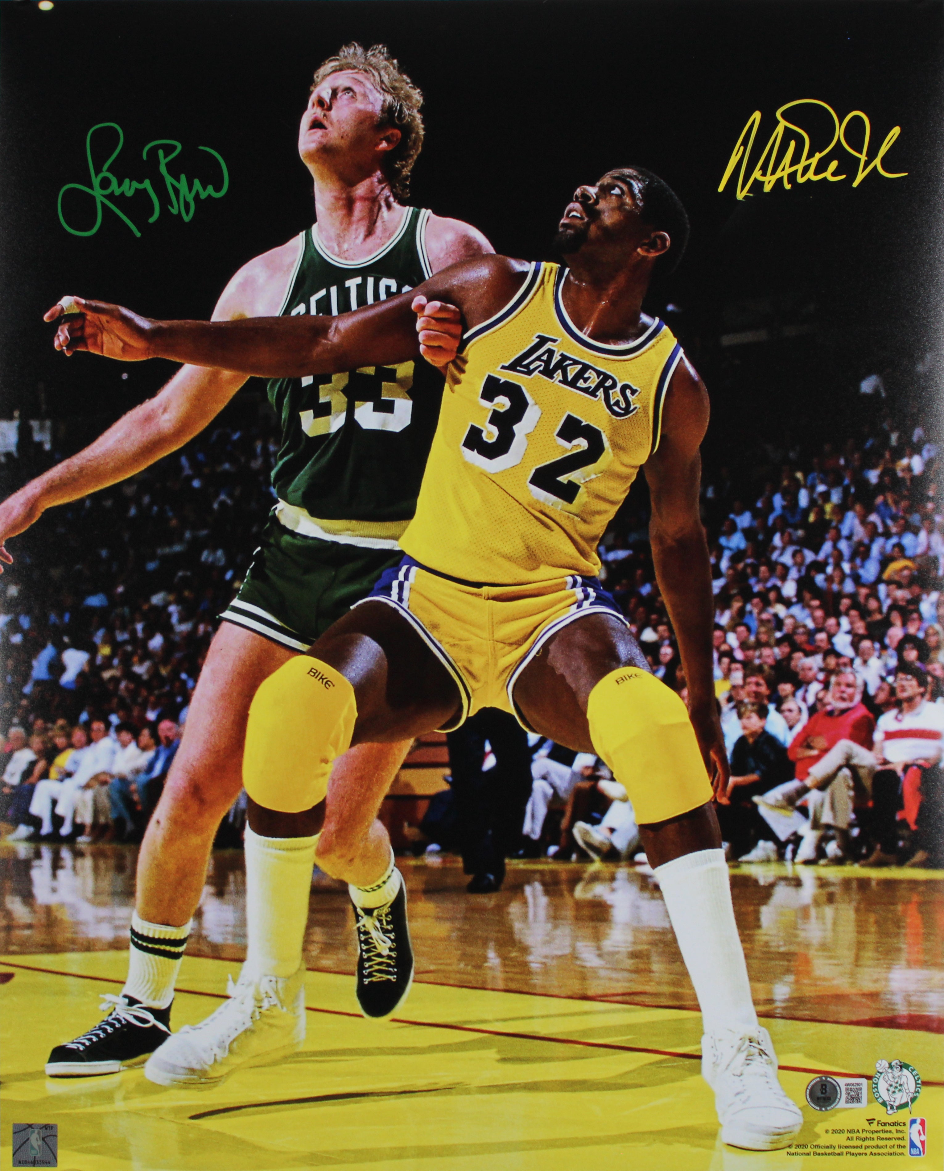 Magic Johnson & Larry Bird Signed 16x20 Vertical Spotlight Photo BAS W #4W062901