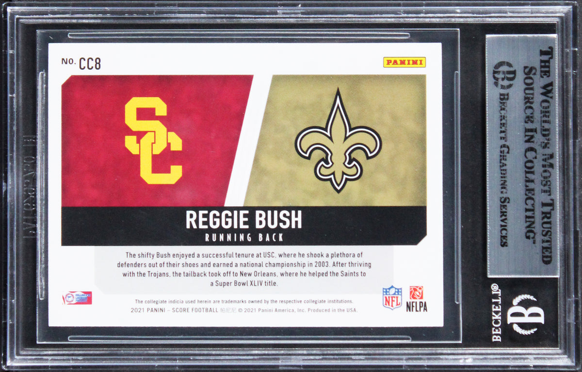 Saints Reggie Bush Signed 2021 Score Collegiate Champions #8 Card BAS Slabbed 2