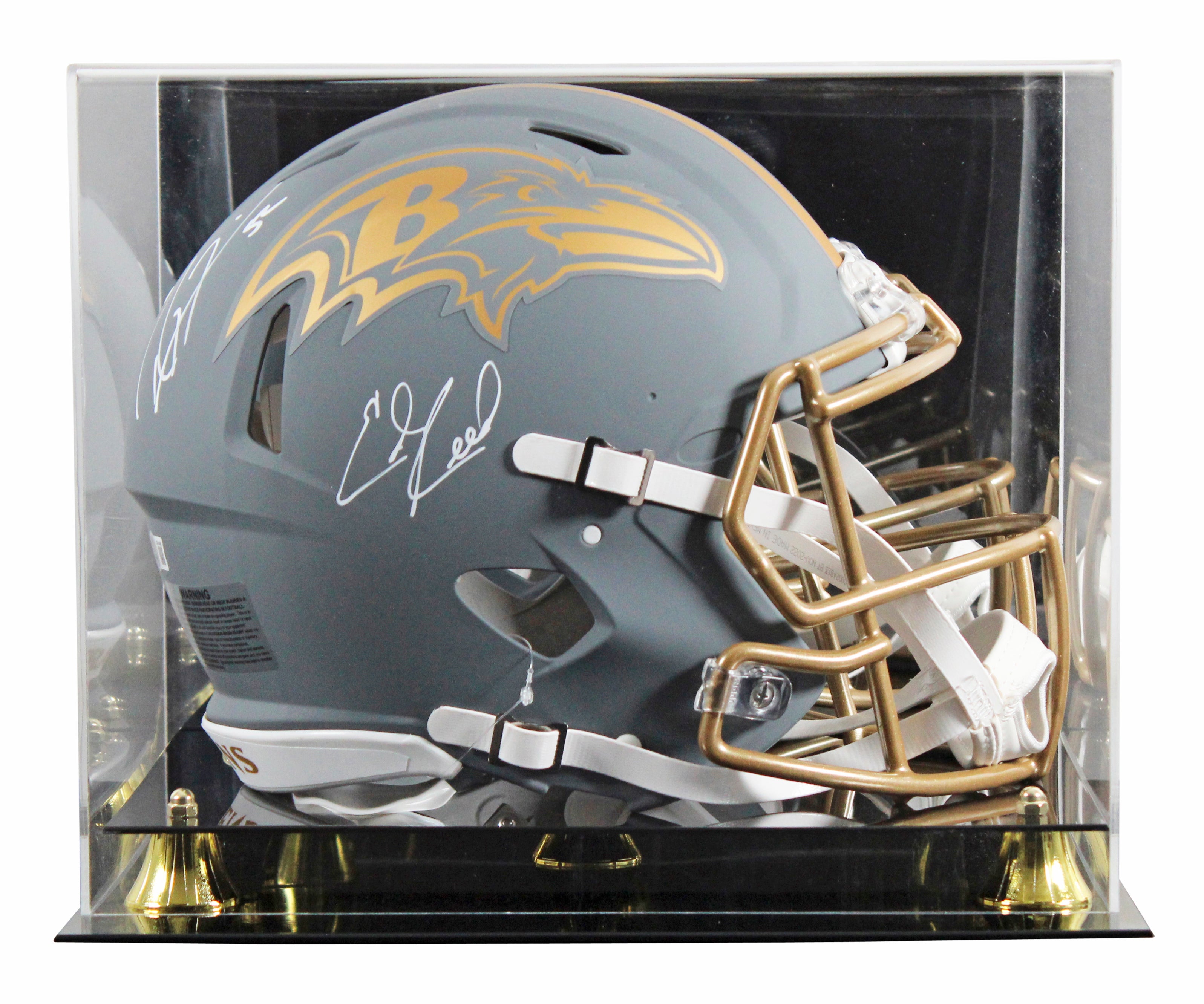 Ravens Ray Lewis & Ed Reed Signed Slate F/S Speed Proline Helmet W/ Case BAS Wit