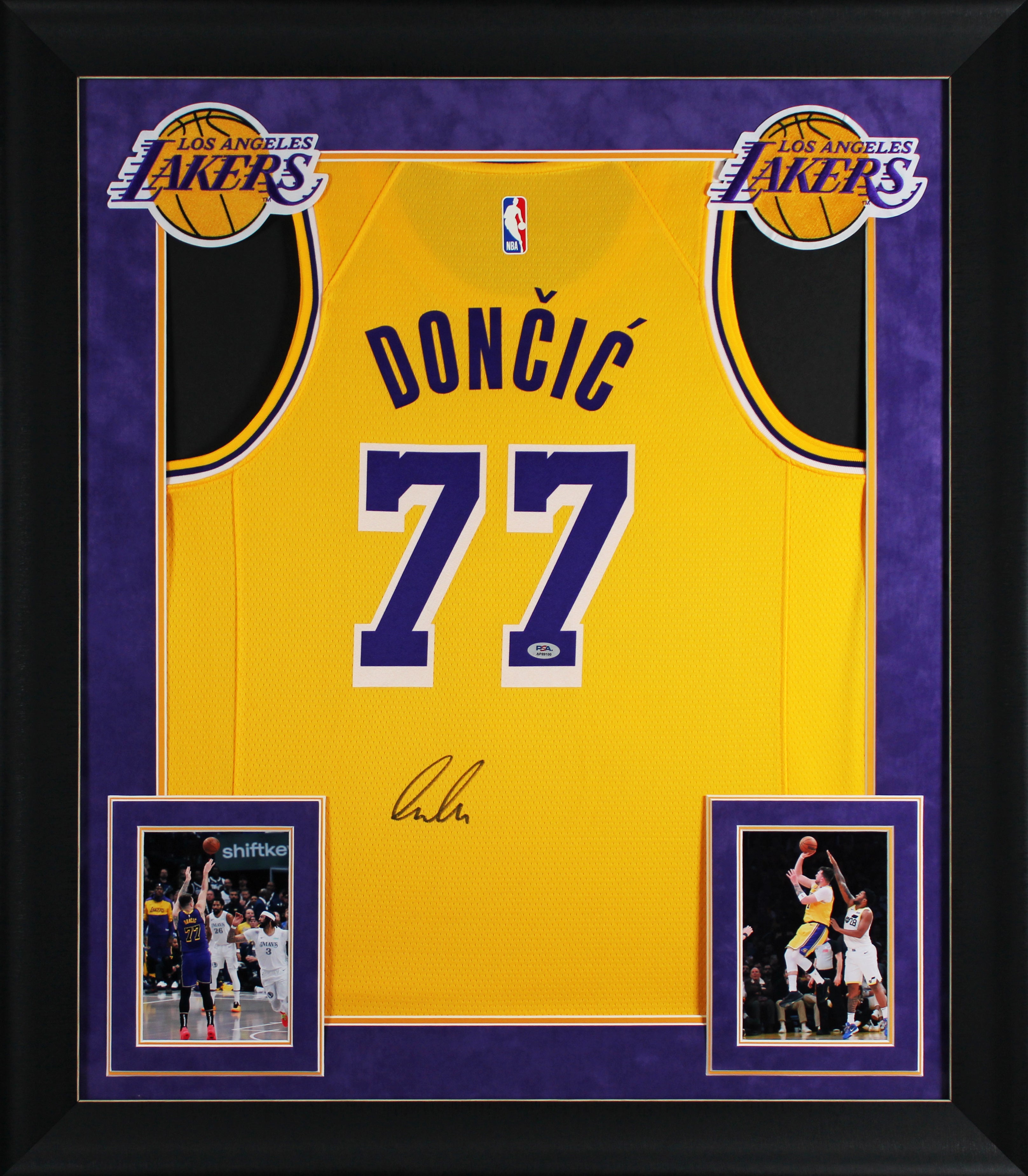 Lakers Luka Doncic Signed Yellow Nike Swingman Framed Jersey PSA/DNA #AP89100