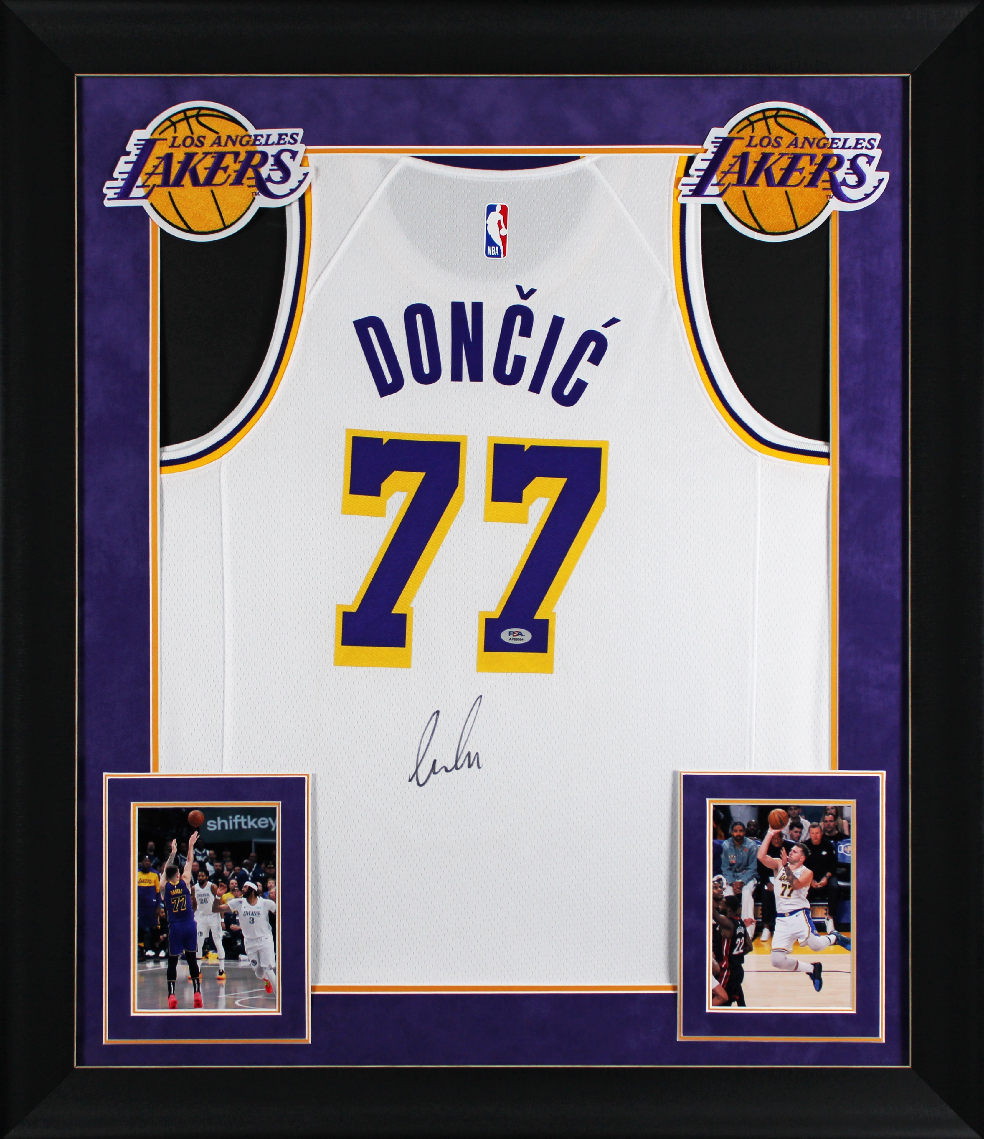 Lakers Luka Doncic Signed White Nike Swingman Framed Jersey PSA/DNA #AP89094
