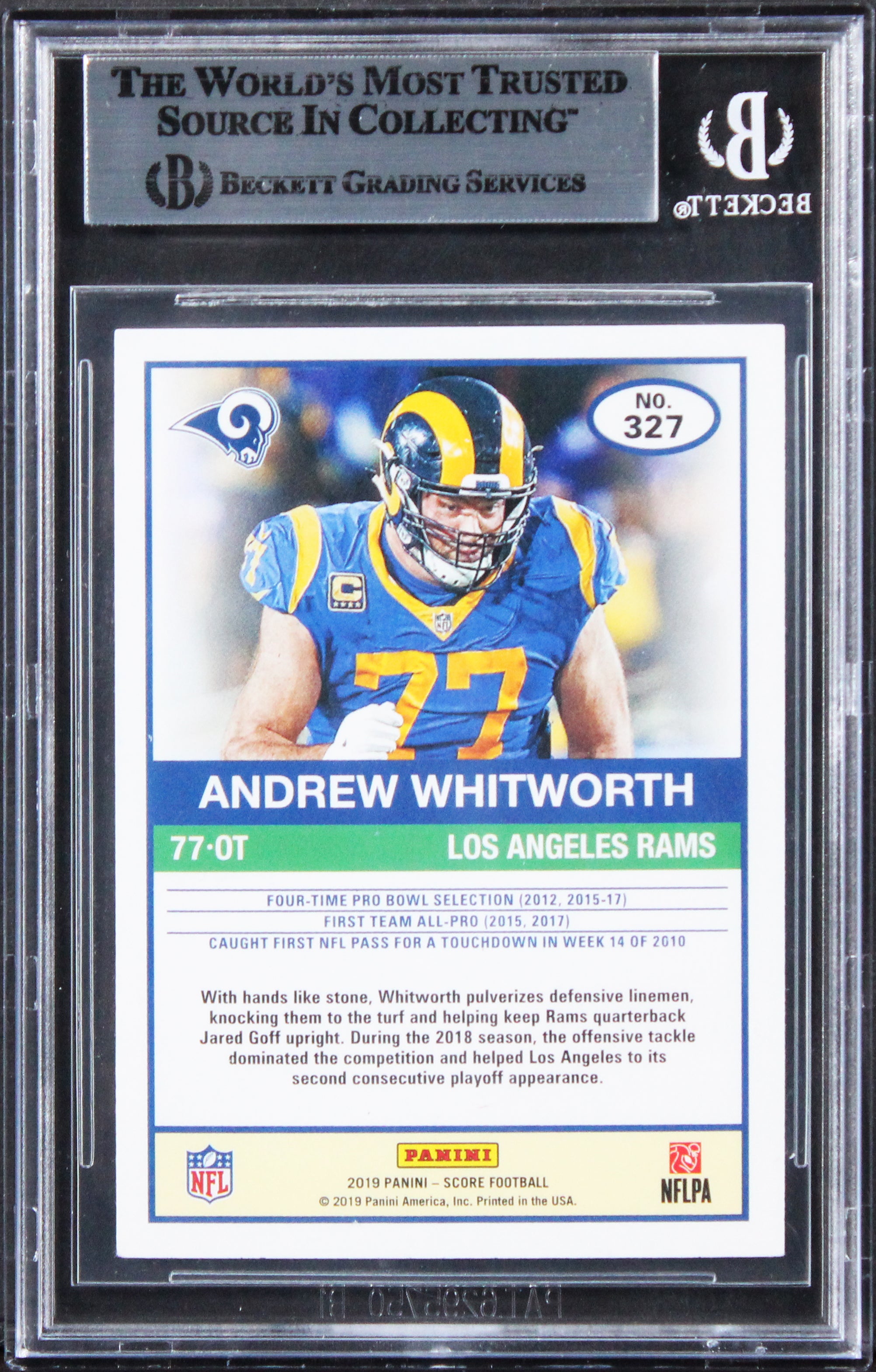 Rams Andrew Whitworth Authentic Signed 2019 Score #327 Card BAS Slabbed 2