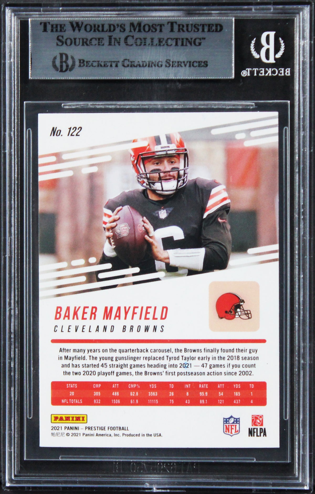 Browns Baker Mayfield Signed 2021 Prestige Xtra Points Hyper #122 Card BAS Slab