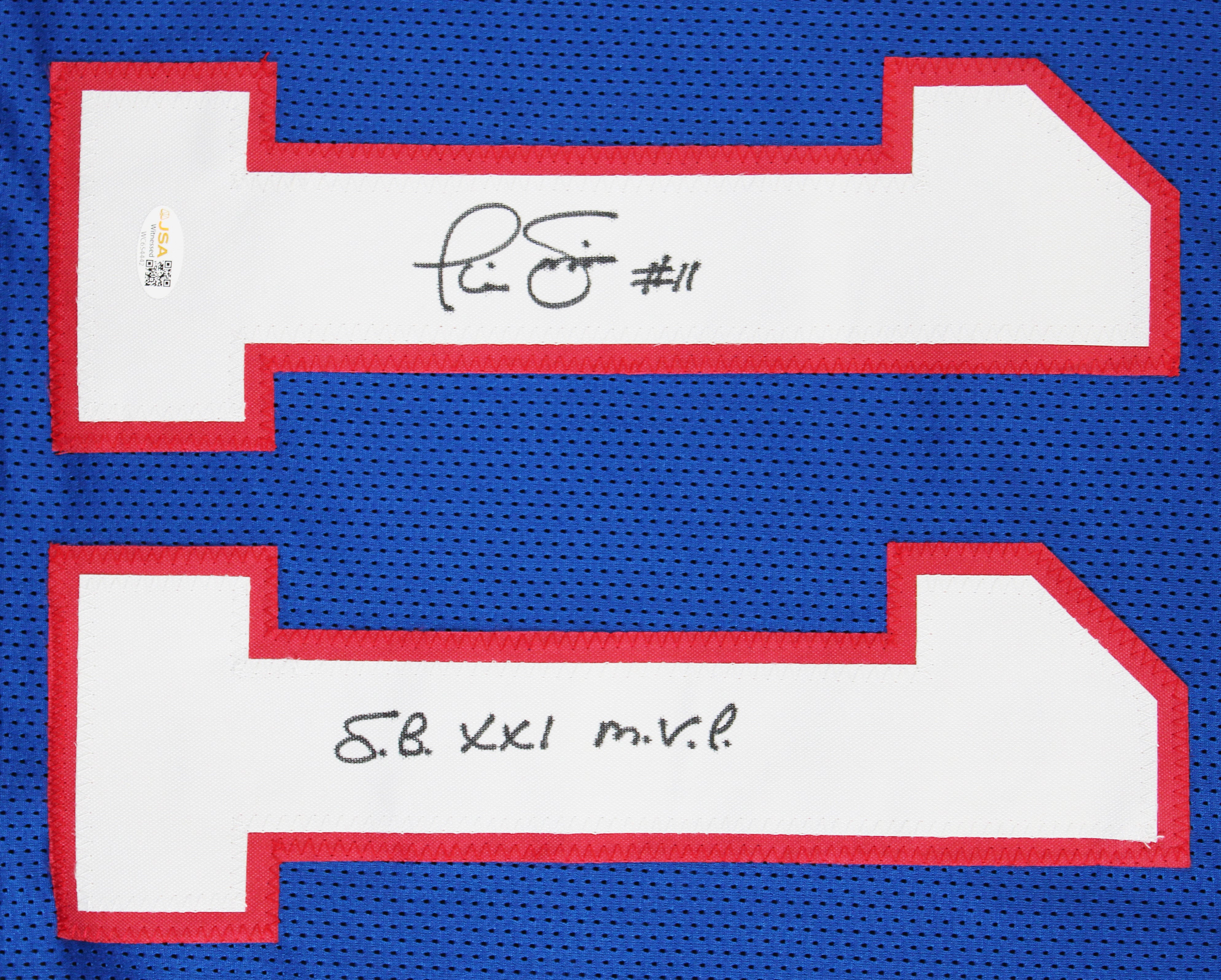 Phil Simms "SB XXI MVP" Authentic Signed Blue Pro Style Jersey JSA Witness