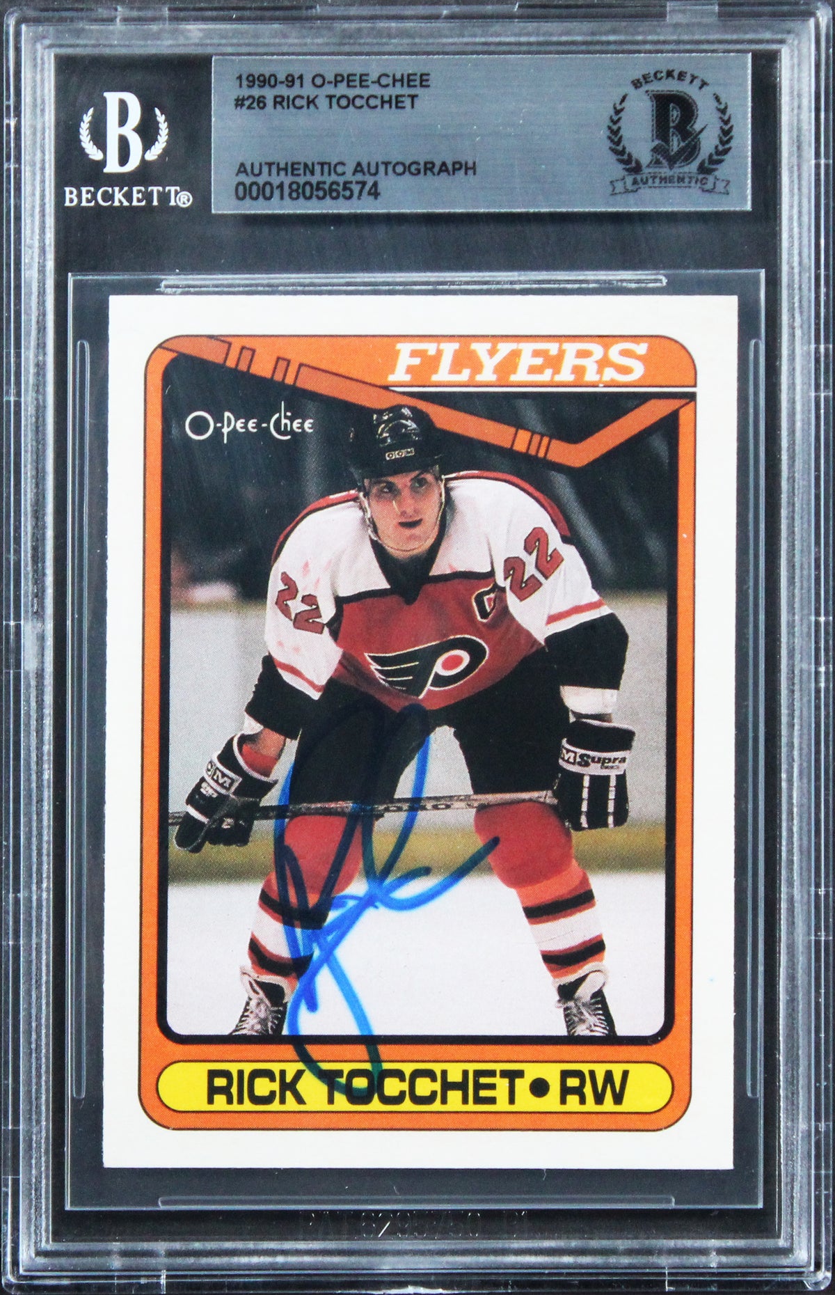 Flyers Rick Tocchet Authentic Signed 1990 O-Pee-Chee #26 Card BAS Slabbed