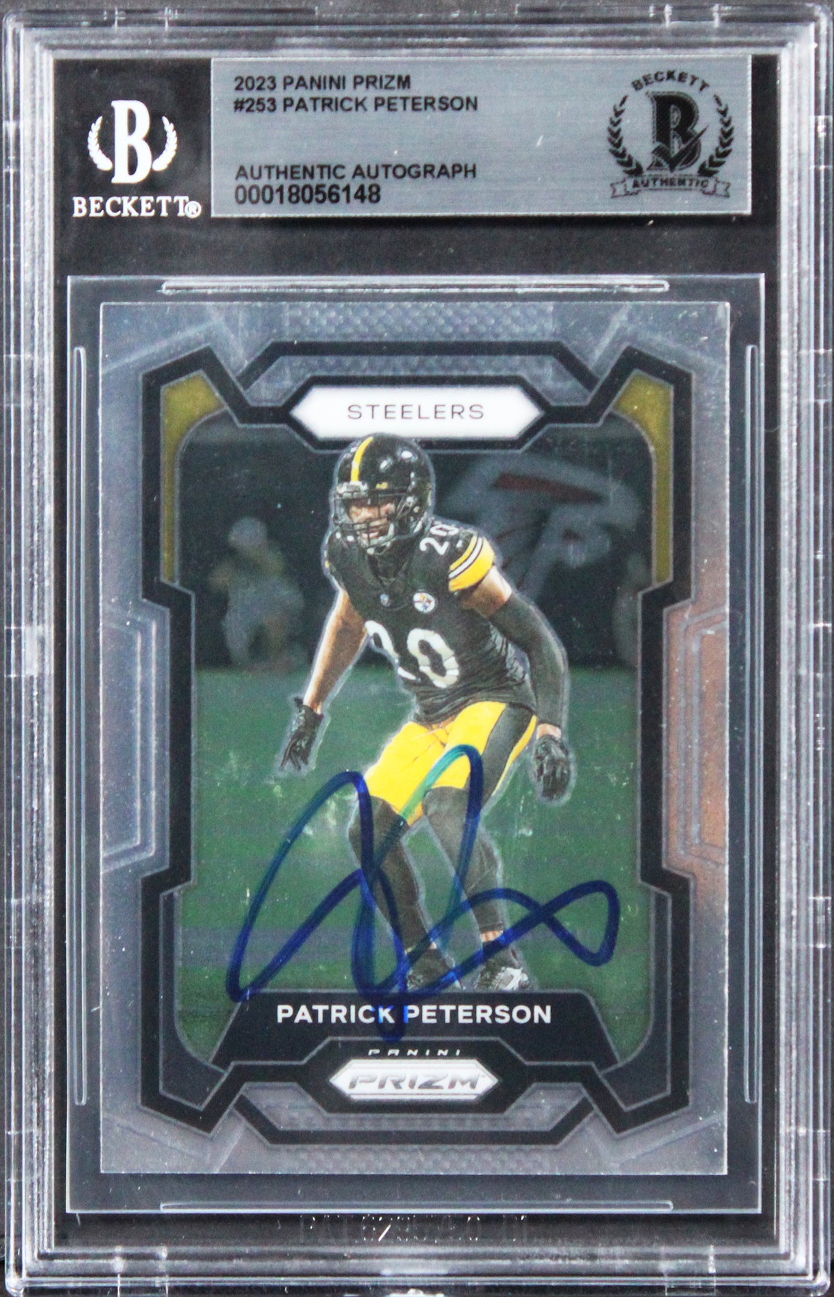 Steelers Patrick Peterson Signed 2023 Panini Prizm #253 Card BAS Slabbed