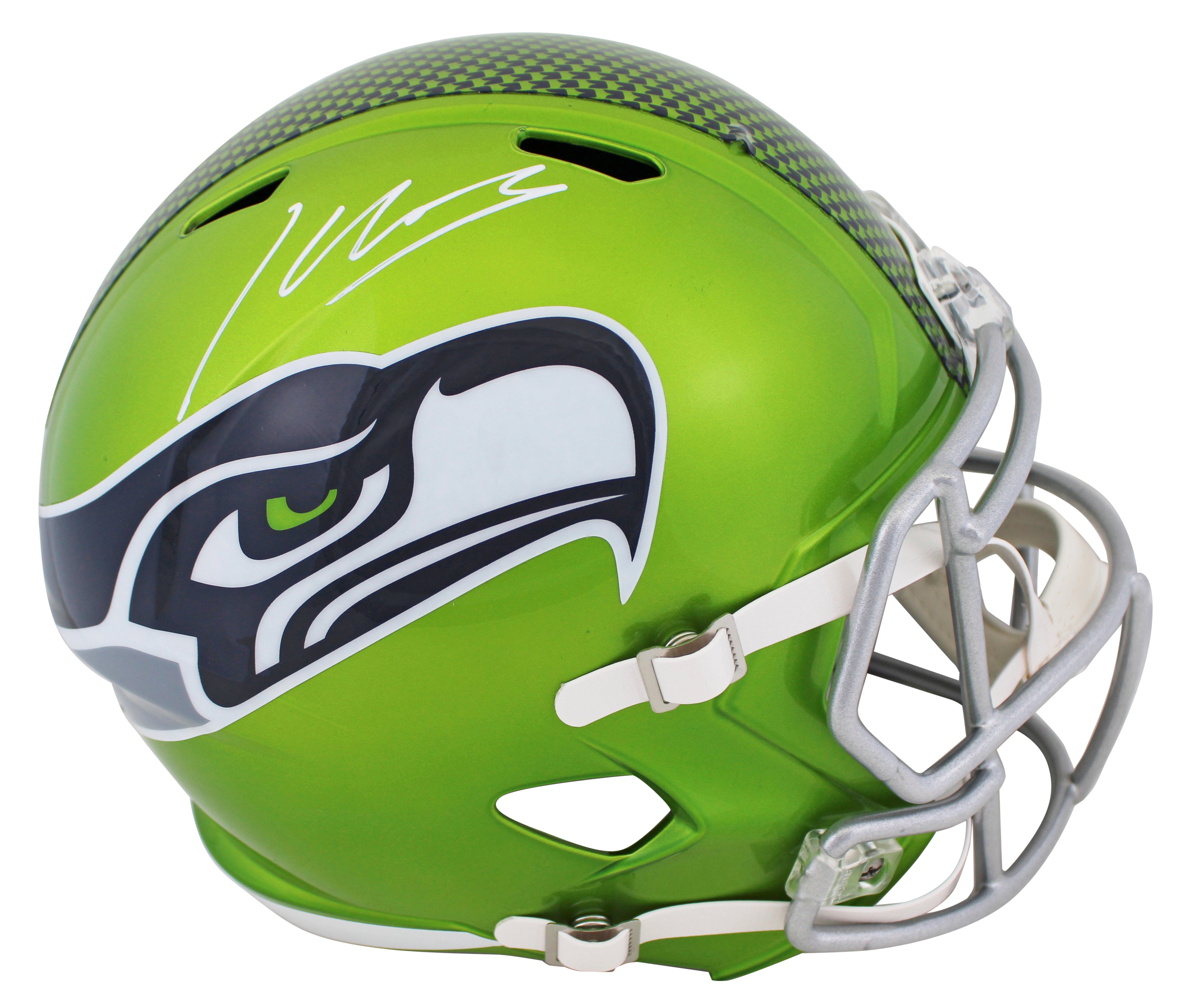 Seahawks Kenneth Walker III Signed Flash F/S Speed Rep Helmet W/ Case BAS Wit