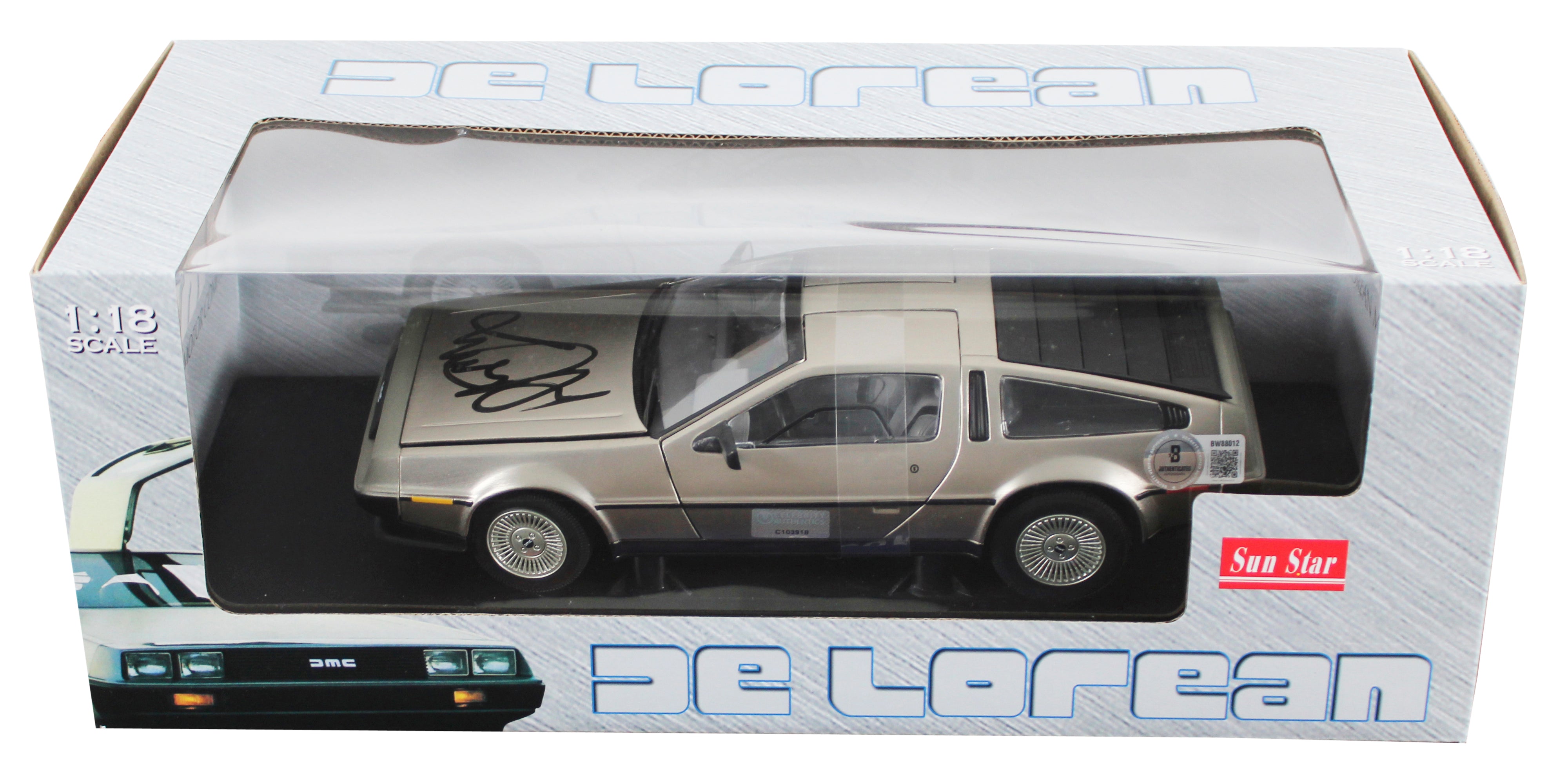 Michael J. Fox Back To The Future Signed 1:18 Die Cast DeLorean Time Machine BAS