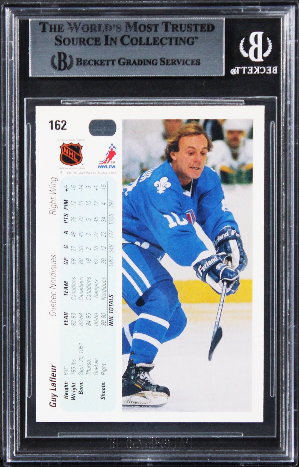 Nordiques Guy Lafleur Authentic Signed 1990 Upper Deck #162 Card BAS Slabbed