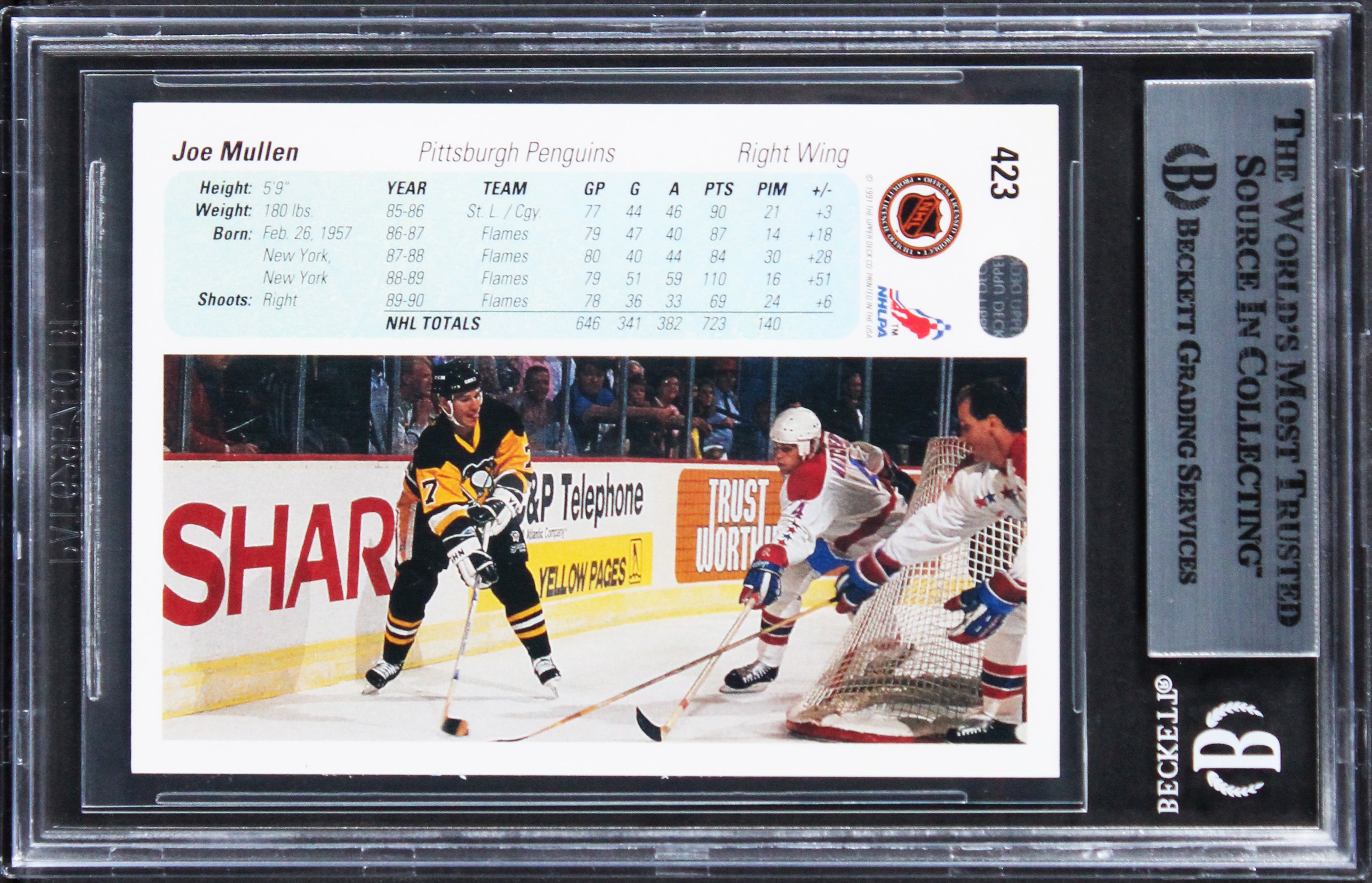 Penguins Joe Mullen Authentic Signed 1990 Upper Deck #423 Card BAS Slabbed
