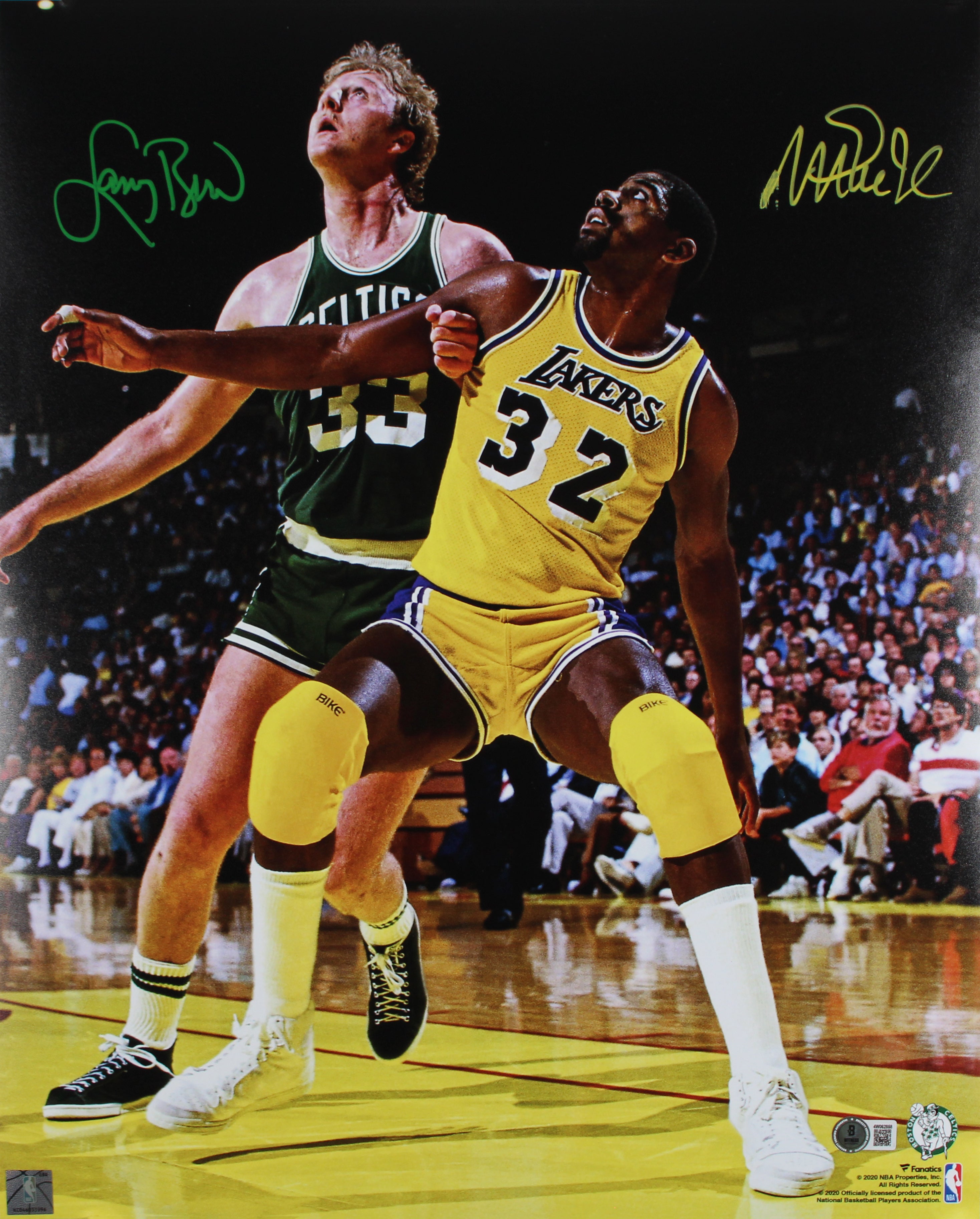 Magic Johnson & Larry Bird Signed 16x20 Vertical Spotlight Photo BAS W #4W062858