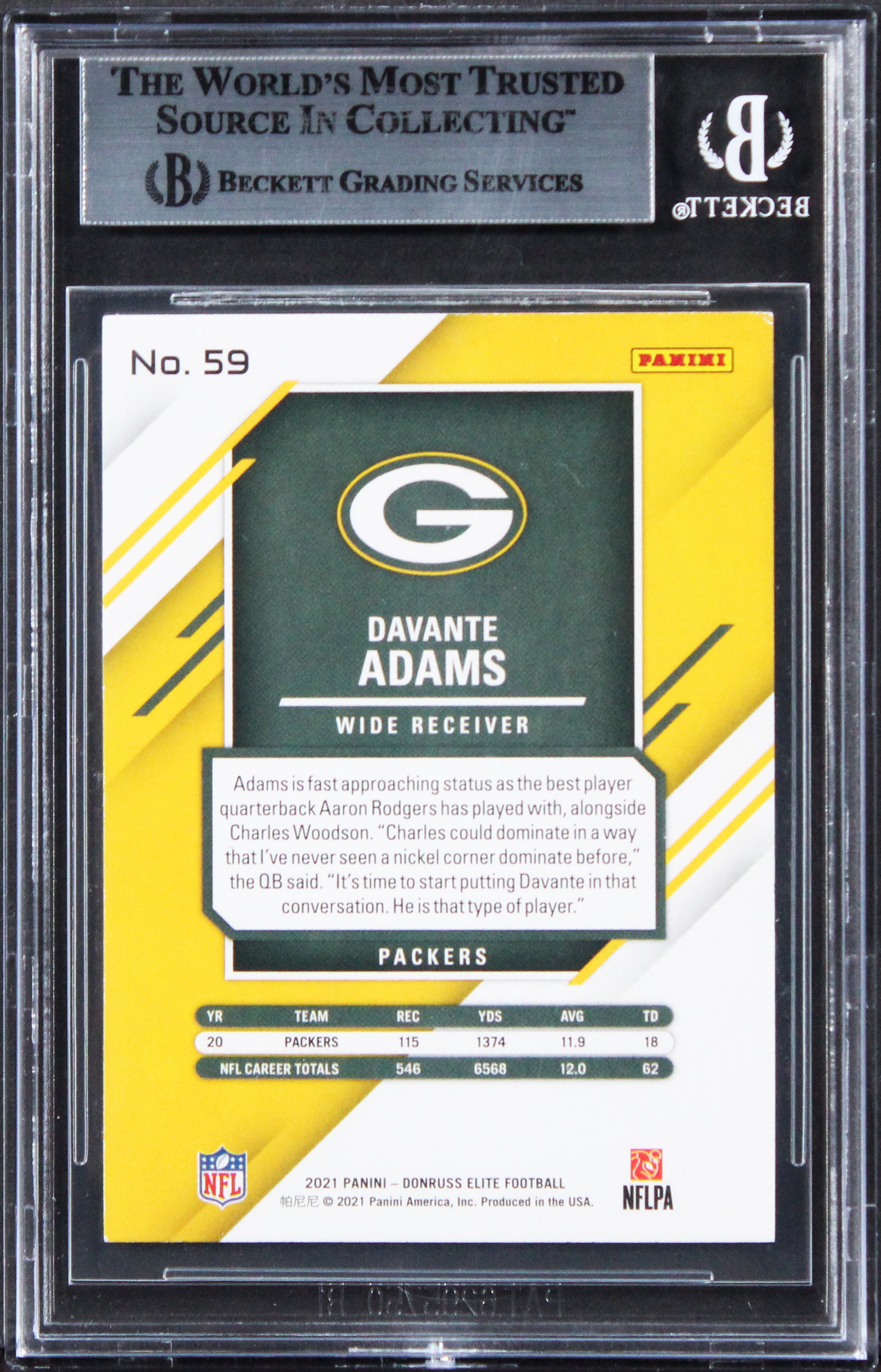 Packers Davante Adams Authentic Signed 2021 Elite #59 Card BAS Slabbed