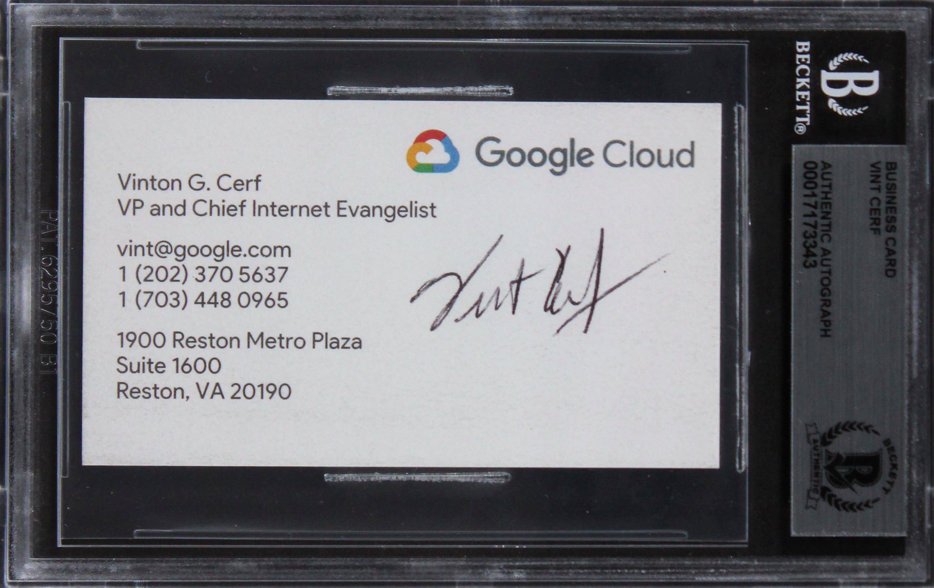 Vint Cerf Authentic Signed Business Card Card Autographed BAS Slabbed