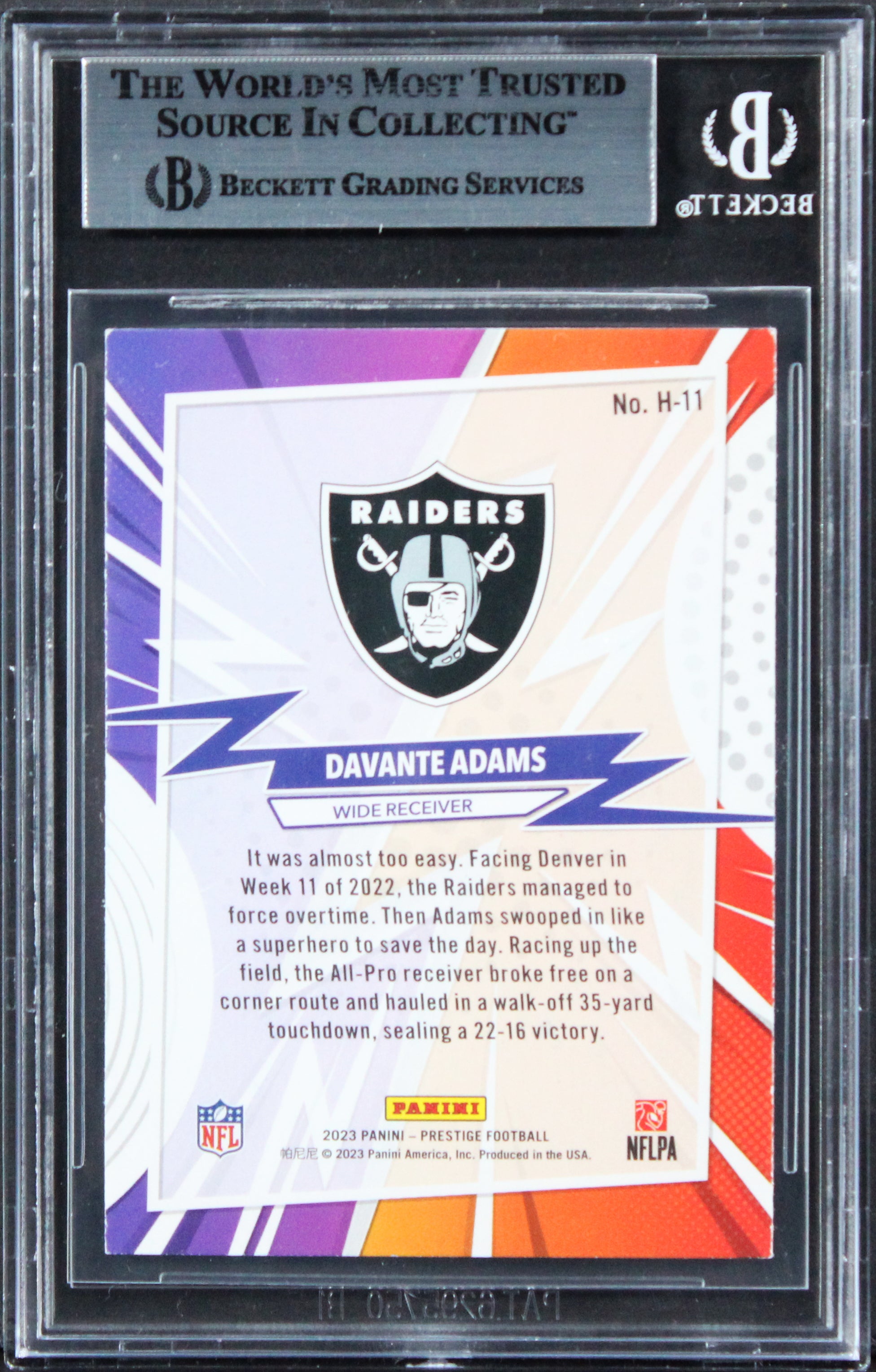 Raiders Davante Adams Authentic Signed 2023 Prestige Heroes #11 Card BAS Slabbed