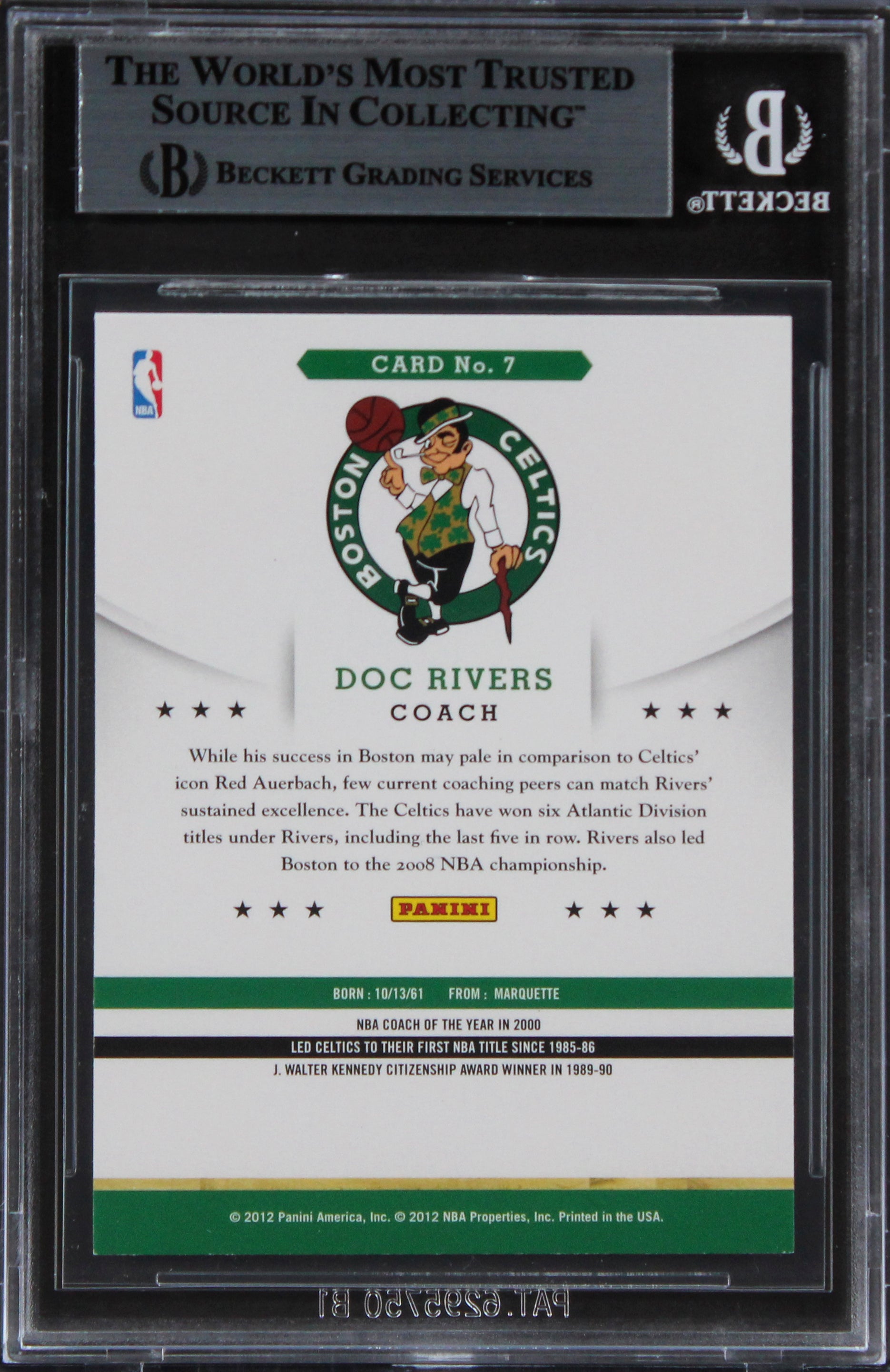 Celtics Doc Rivers Authentic Signed 2012 Hoops #7 Card Autographed BAS Slabbed