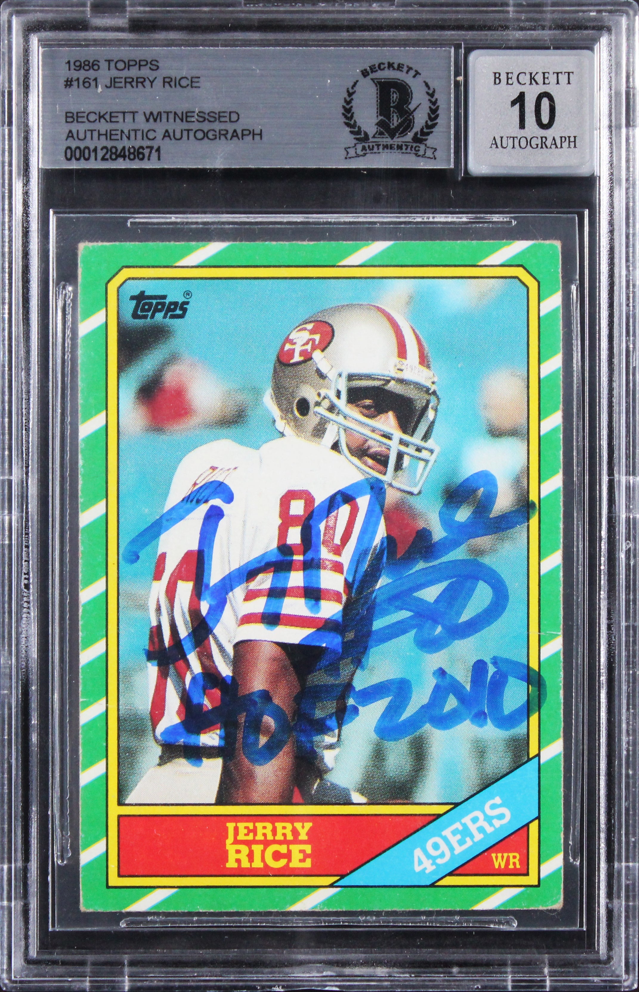 49ers Jerry Rice "HOF 2010" Signed 1986 Topps #161 RC Card Auto 10 BAS Slabbed 3