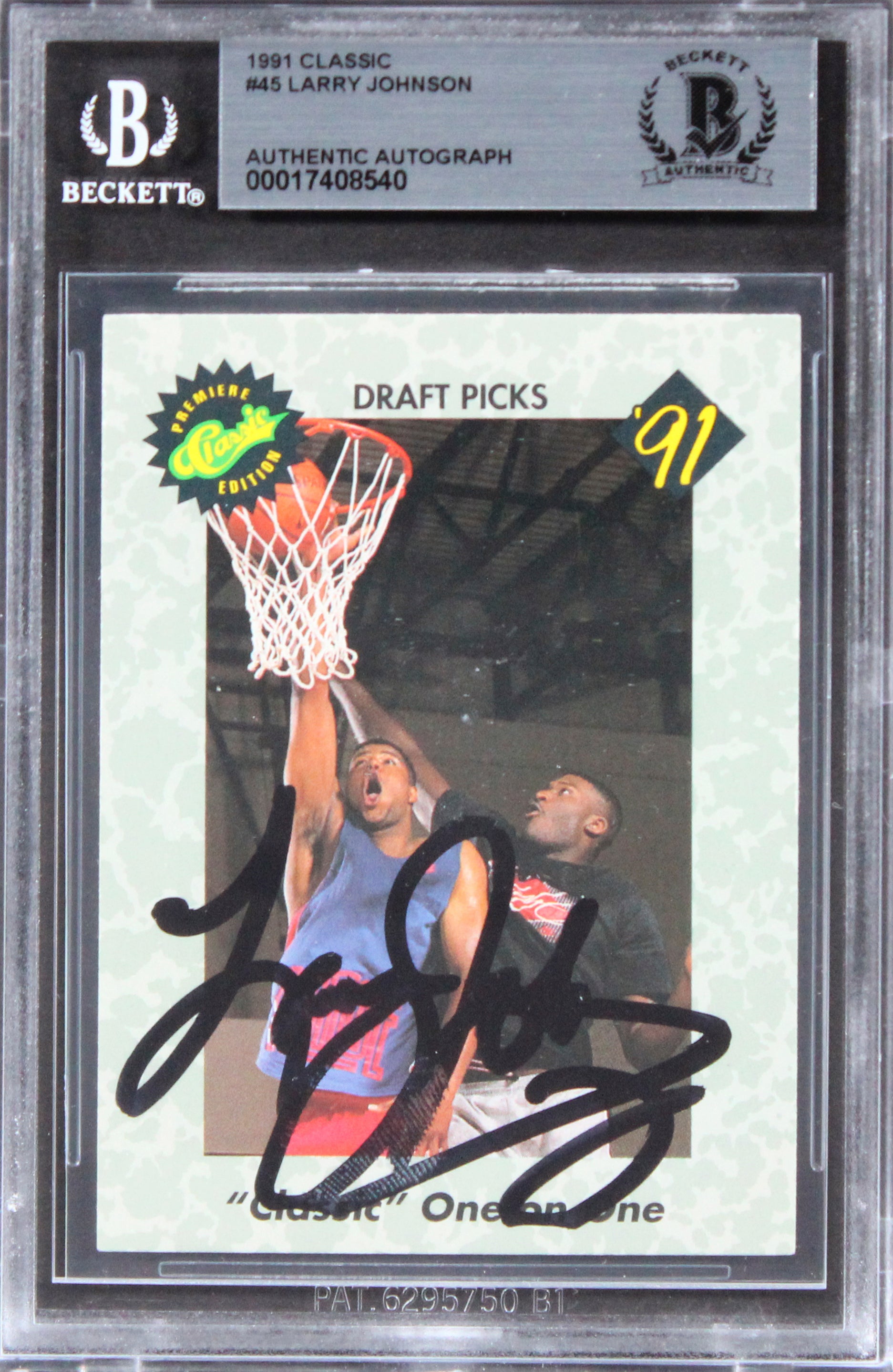 Hornets Larry Johnson Authentic Signed 1991 Classic #45 Card BAS Slabbed