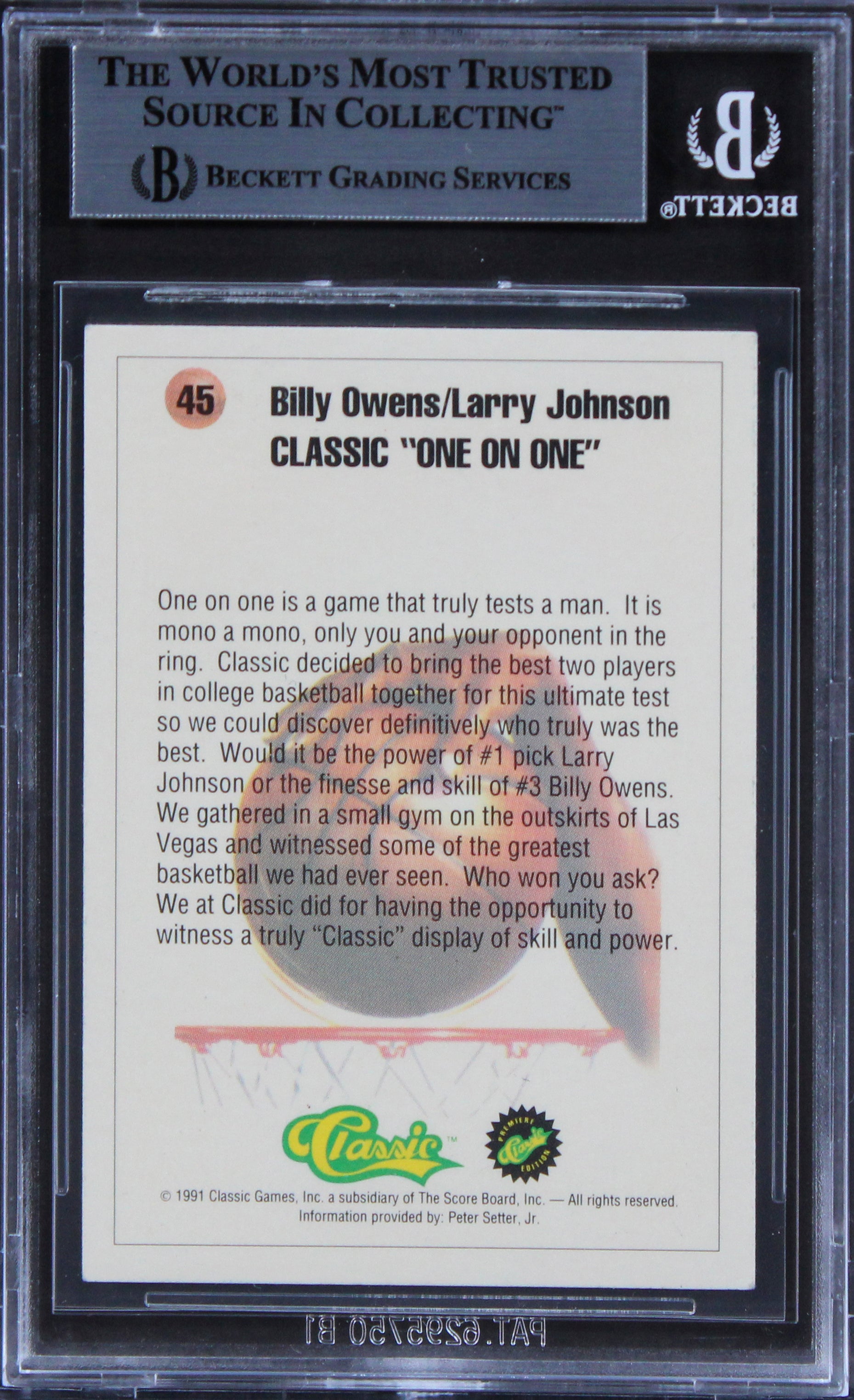 Hornets Larry Johnson Authentic Signed 1991 Classic #45 Card BAS Slabbed