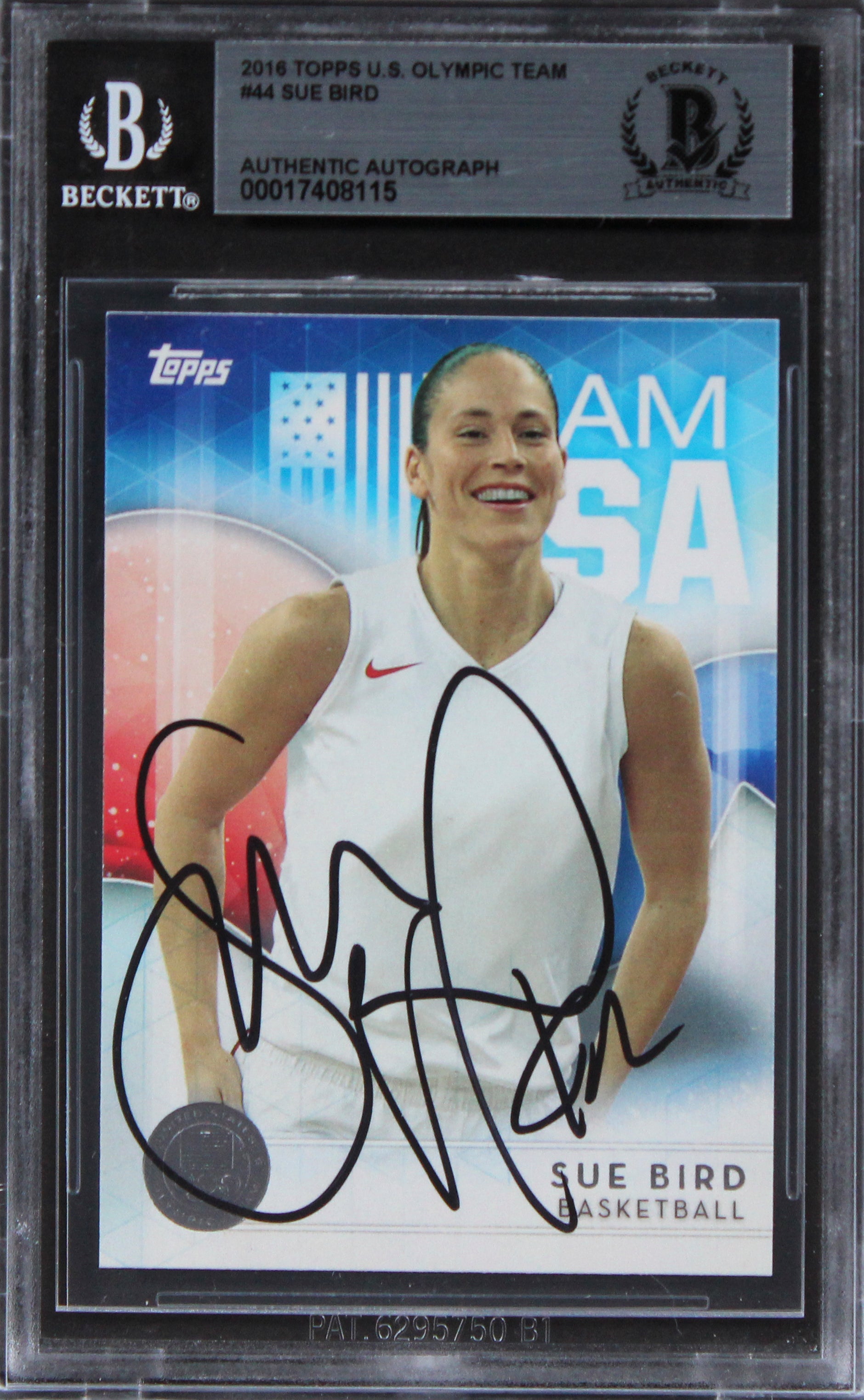 Sue Bird Authentic Signed 2016 Topps U.S. Olympic Team #44 Card BAS Slabbed